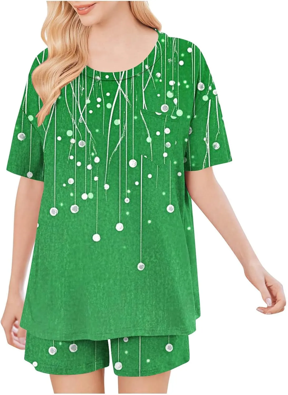 Pajama Set for Women 2 Piece Lounge Set Fashion Print Short Sleeve Tops and Shorts Soft Comfy Pjs Summer Sleepwear