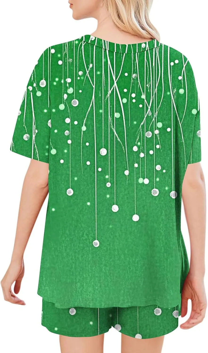 Pajama Set for Women 2 Piece Lounge Set Fashion Print Short Sleeve Tops and Shorts Soft Comfy Pjs Summer Sleepwear