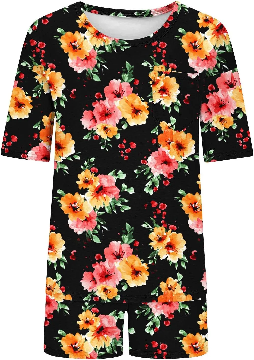 Pajamas 2 Piece Set for Women Comfy Short Sleeve Sleepwear Tops & Shorts Summer Fashion Loose Pjs Lounge Outfits