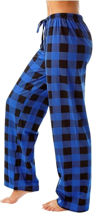 Pajamas Pants for Women Plaid Loose Fit Elastic Waist Drawstring Pants Wide Leg Pajama Pants Comfy Soft Lounge Pants
