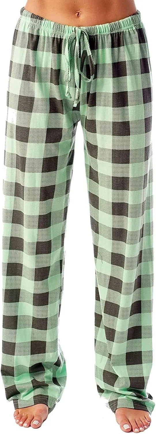 Pajamas Pants for Women Plaid Loose Fit Elastic Waist Drawstring Pants Wide Leg Pajama Pants Comfy Soft Lounge Pants