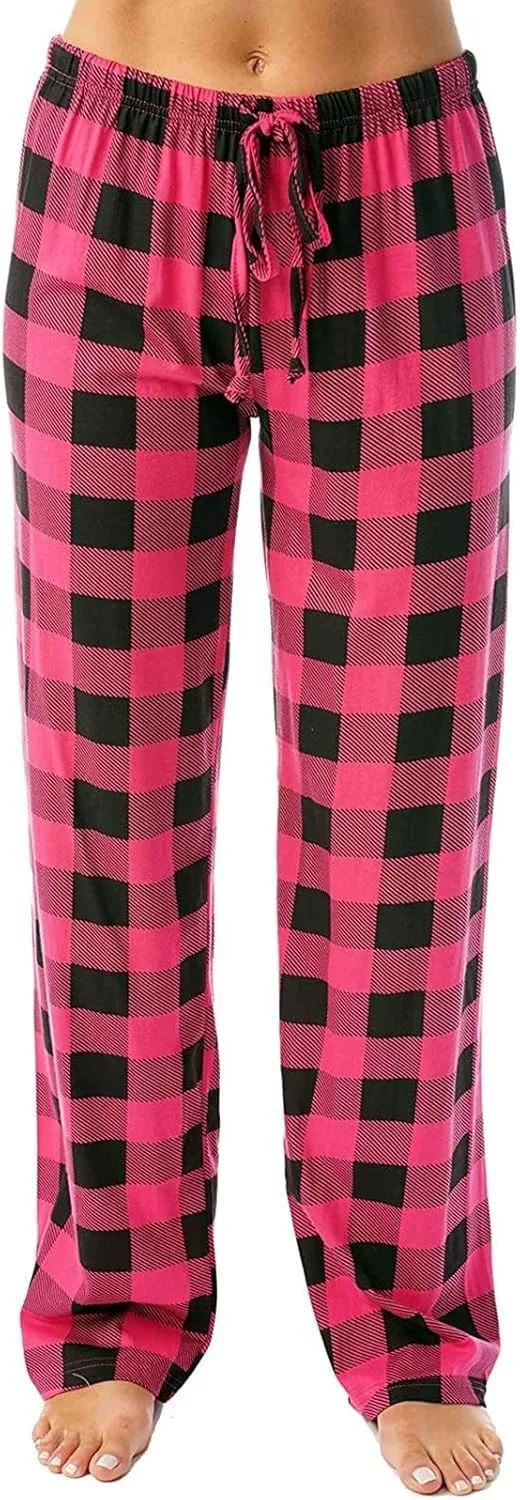 Pajamas Pants for Women Plaid Loose Fit Elastic Waist Drawstring Pants Wide Leg Pajama Pants Comfy Soft Lounge Pants