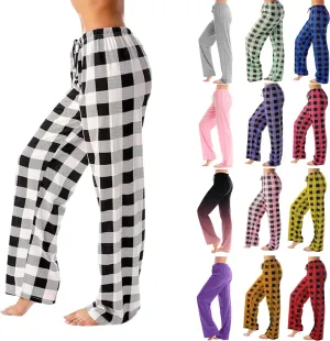 Pajamas Pants for Women Plaid Loose Fit Elastic Waist Drawstring Pants Wide Leg Pajama Pants Comfy Soft Lounge Pants