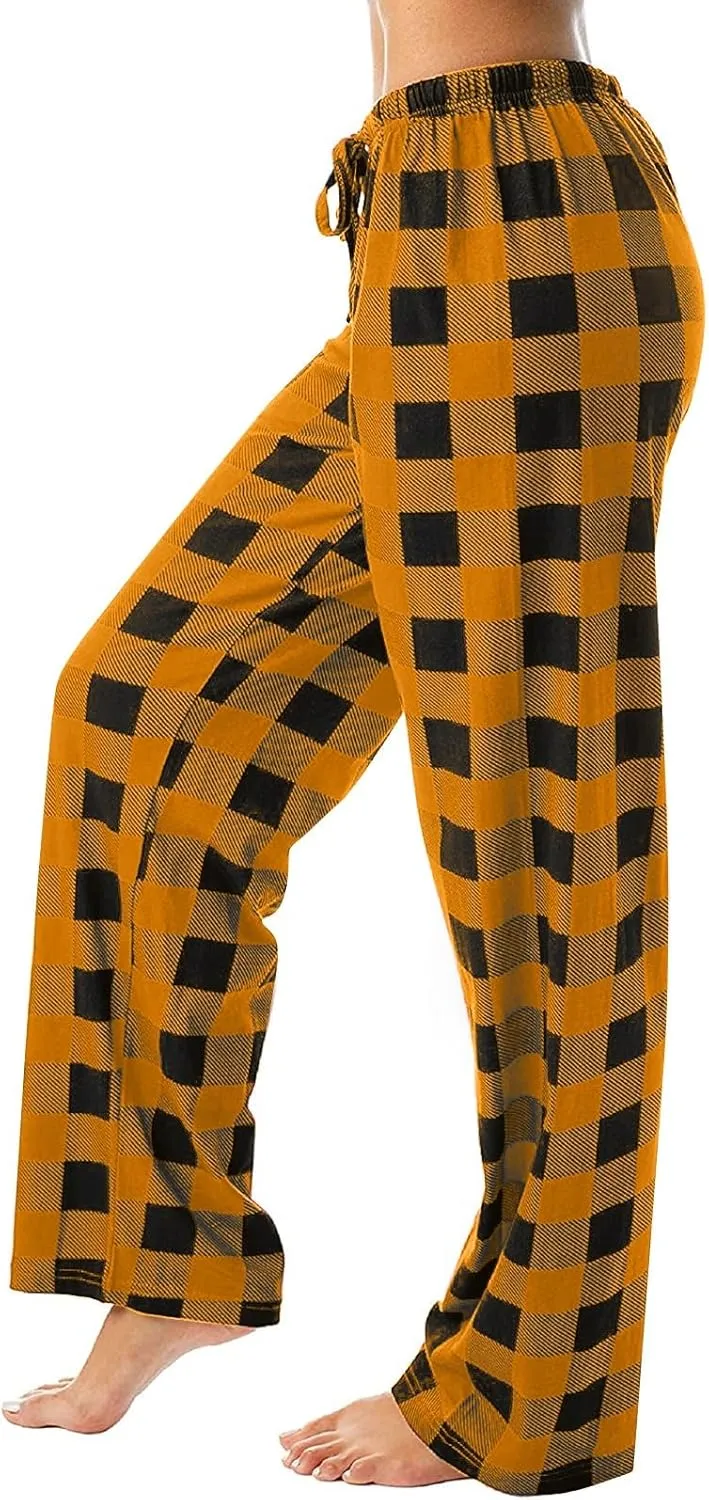 Pajamas Pants for Women Wide Leg Casual Comfy Loose Plaid Pants Stretchy Cute Sleep Bell Bottom Pajama Pants