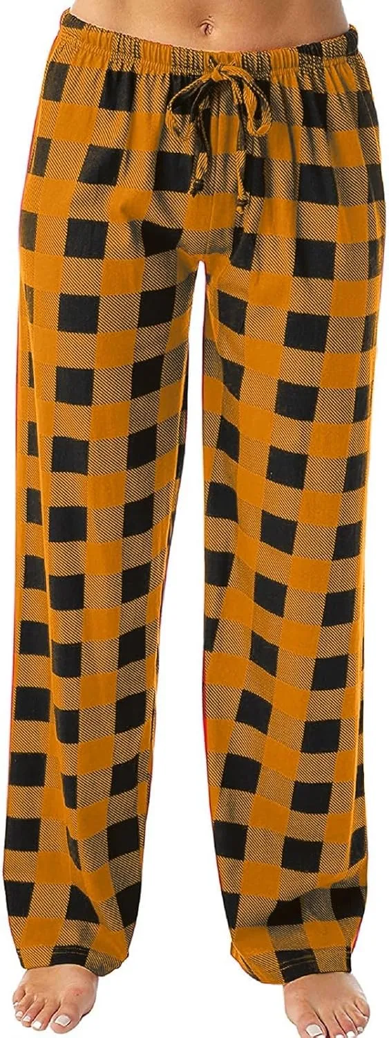 Pajamas Pants for Women Wide Leg Casual Comfy Loose Plaid Pants Stretchy Cute Sleep Bell Bottom Pajama Pants
