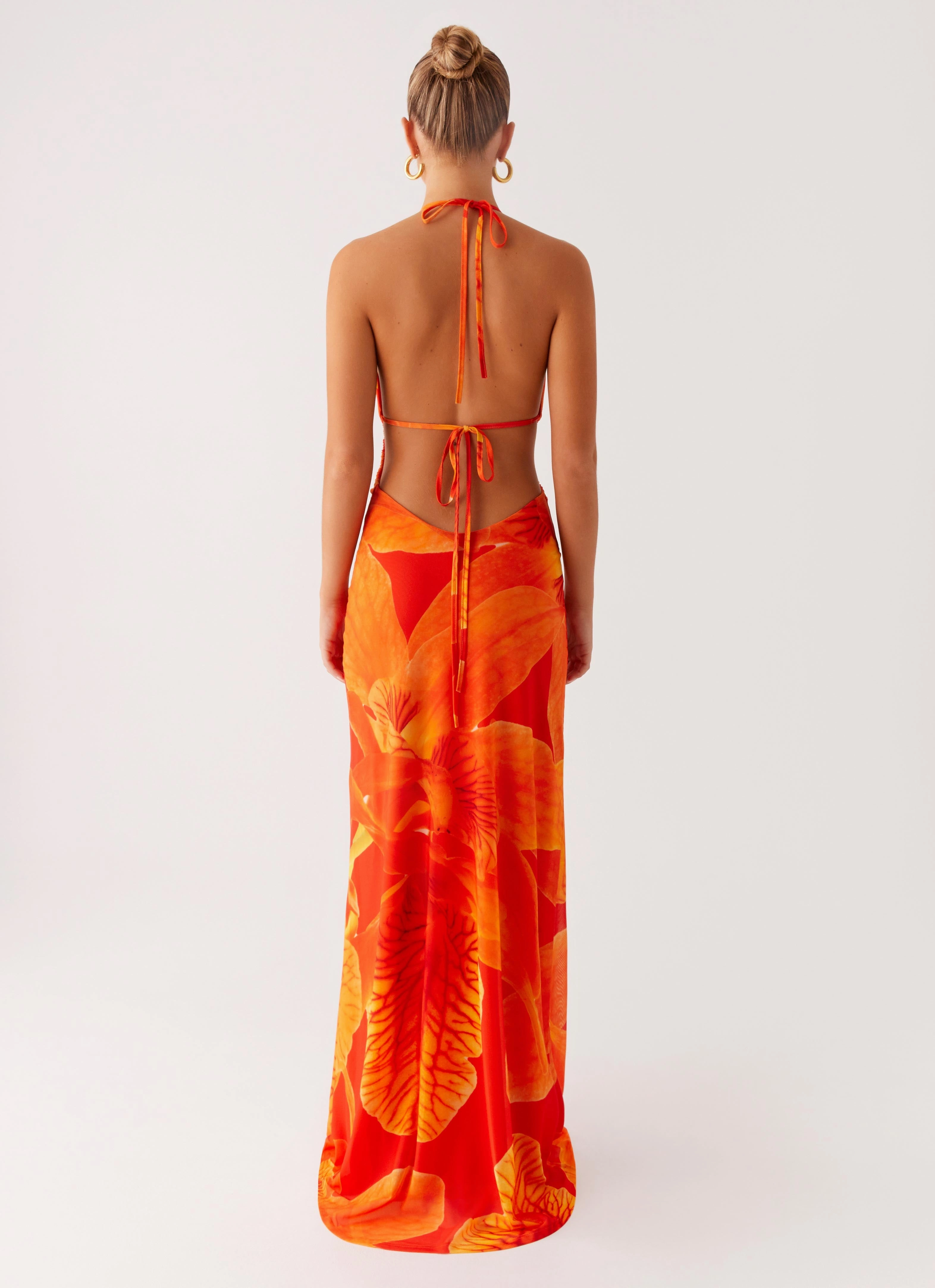 Palawan Mesh Maxi Dress - Orange Floral Cozy Comfort