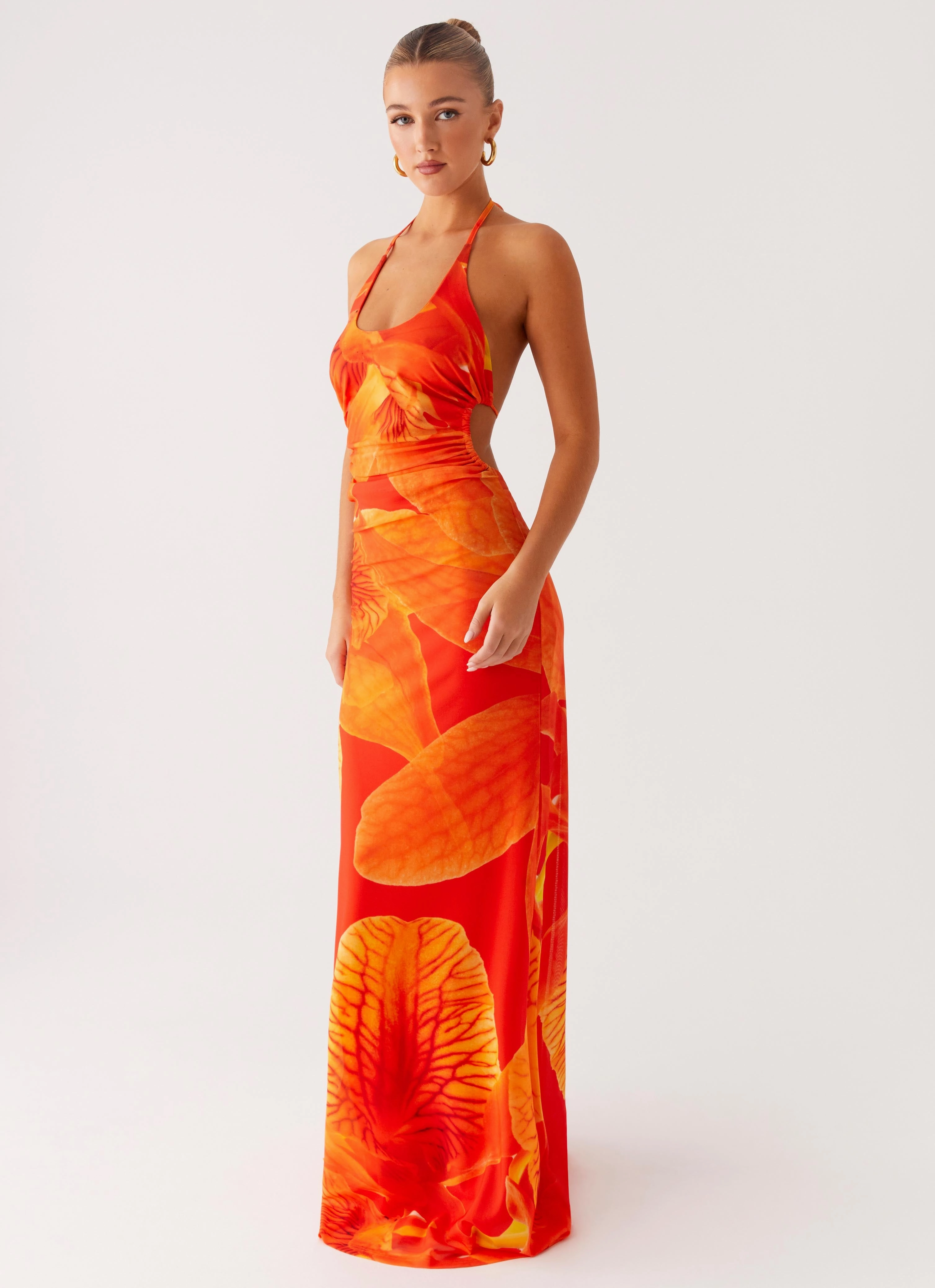 Daily Chic Palawan Mesh Maxi Dress - Orange Floral