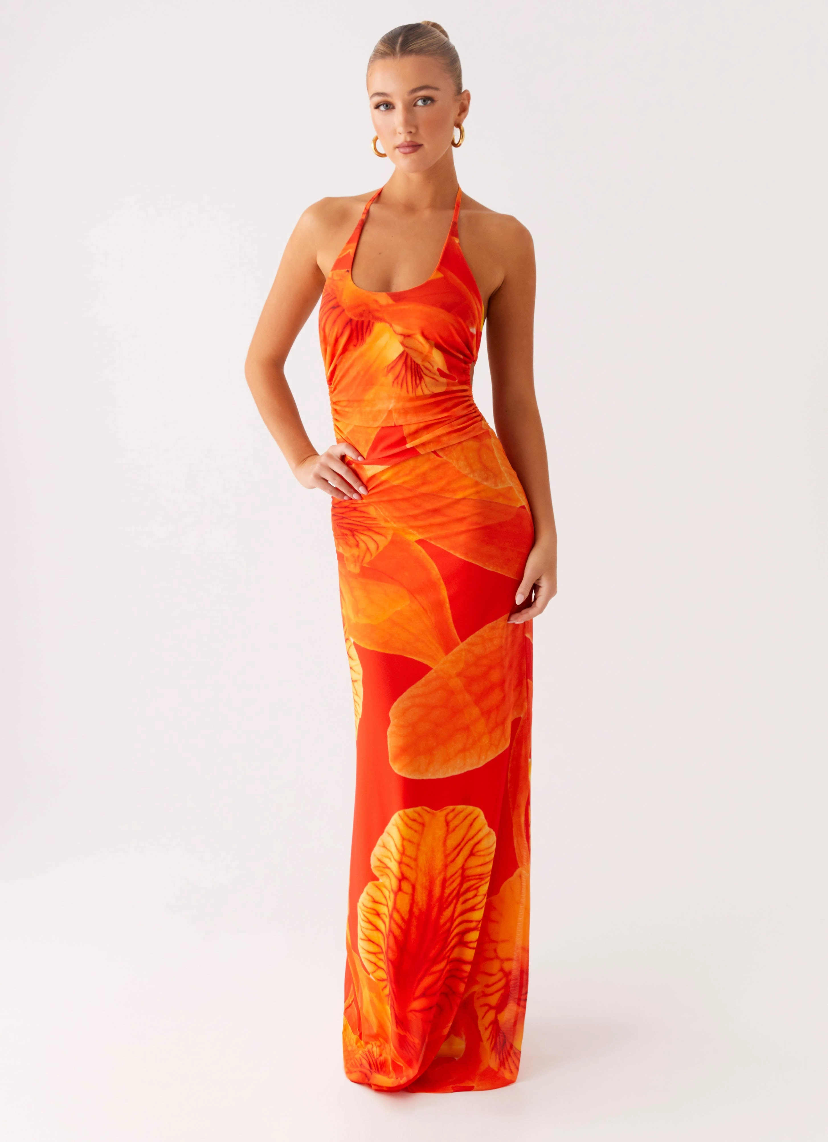 french chic Palawan Mesh Maxi Dress - Orange Floral