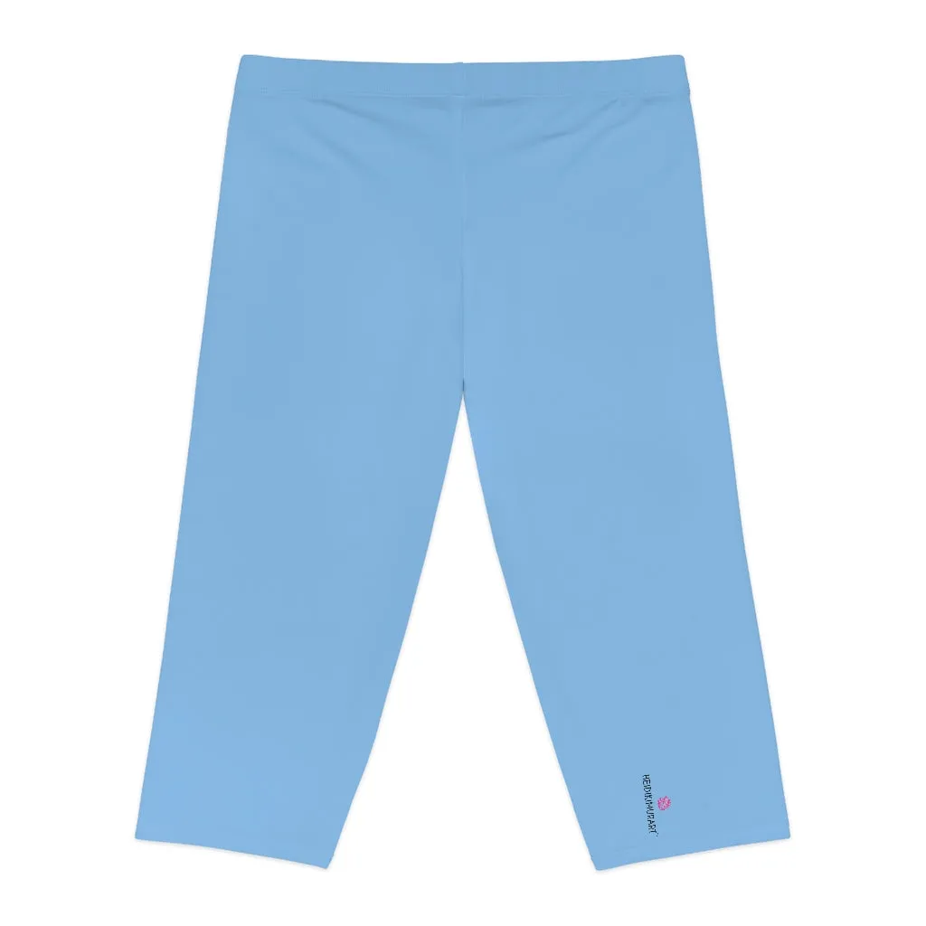 Pale Blue Women's Capri Leggings, Knee-Length Polyester Capris Tights-Made in USA (US Size: XS-2XL)