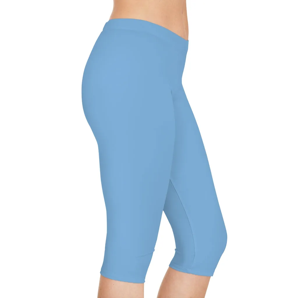 Pale Blue Women's Capri Leggings, Knee-Length Polyester Capris Tights-Made in USA (US Size: XS-2XL)