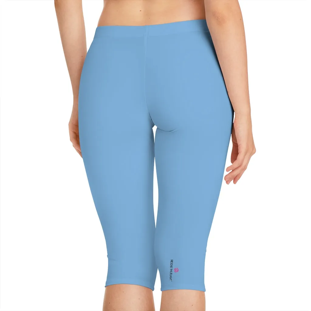 Pale Blue Women's Capri Leggings, Knee-Length Polyester Capris Tights-Made in USA (US Size: XS-2XL)