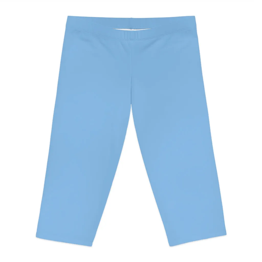 Pale Blue Women's Capri Leggings, Knee-Length Polyester Capris Tights-Made in USA (US Size: XS-2XL)