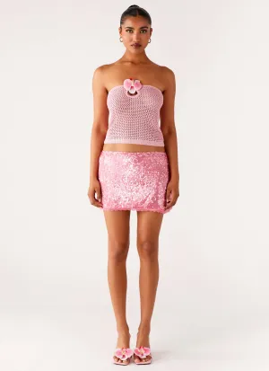 Palila Sequin Mini Skirt - Pink Visible Seam Polka Dot Flared hem Palila Sequin Mini Skirt - Pink