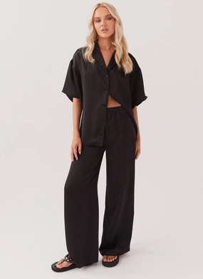 Palm Cove Satin Pants - Black Perfect Shape Palm Cove Satin Pants - Black Practical Fit