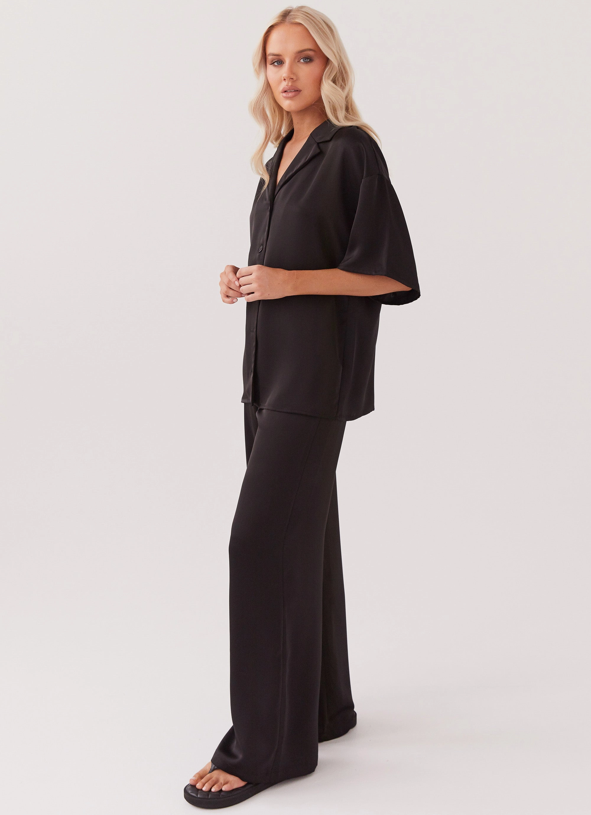 Relaxed fit wear Palm Cove Satin Pants - Black