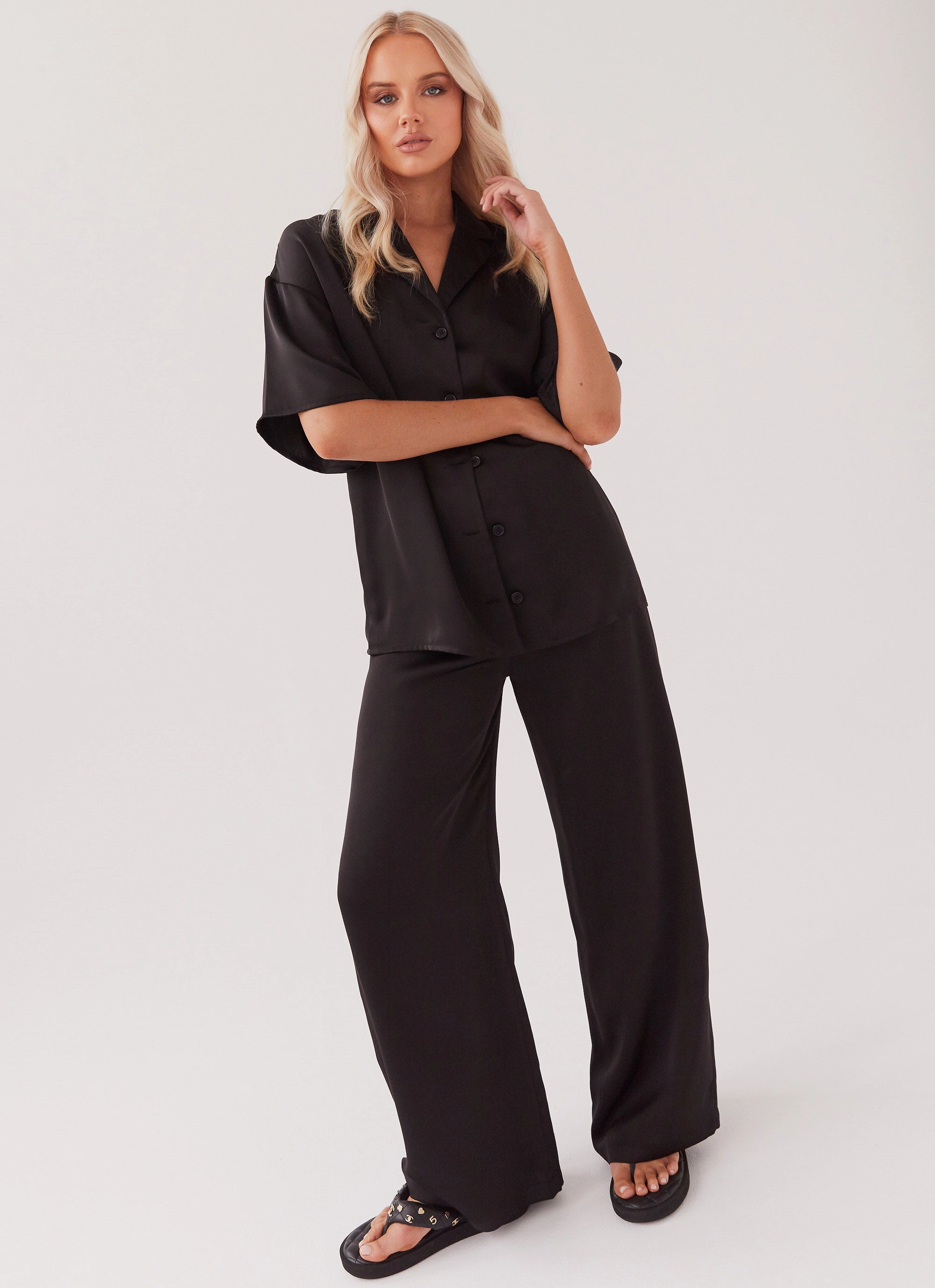 Palm Cove Satin Pants - Black Slip Resistant Bi Stretch Fabric
