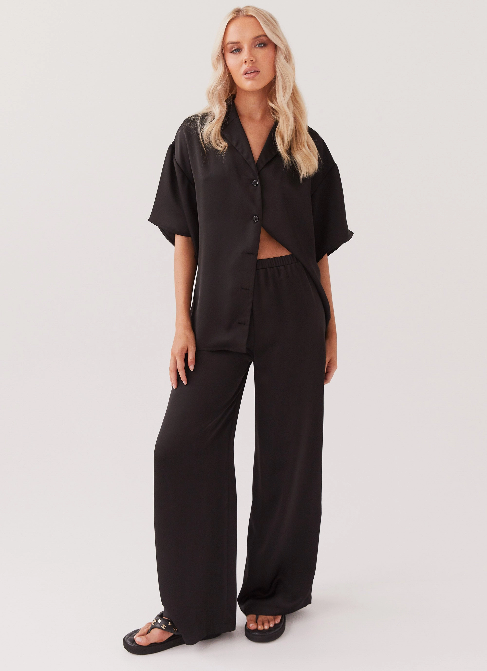 Palm Cove Satin Pants - Black Practical Fit