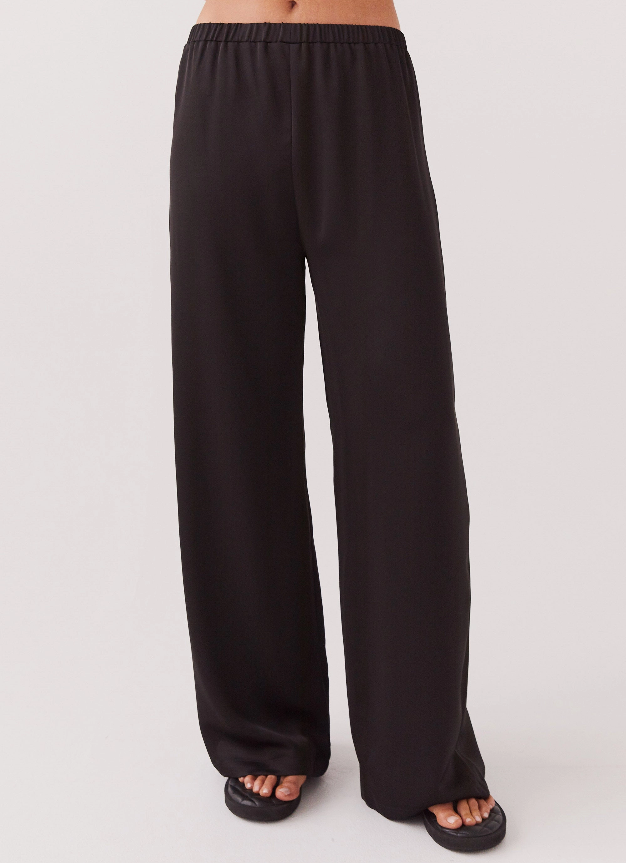 Comfy Wardrobe Durable Seam Construction Palm Cove Satin Pants - Black