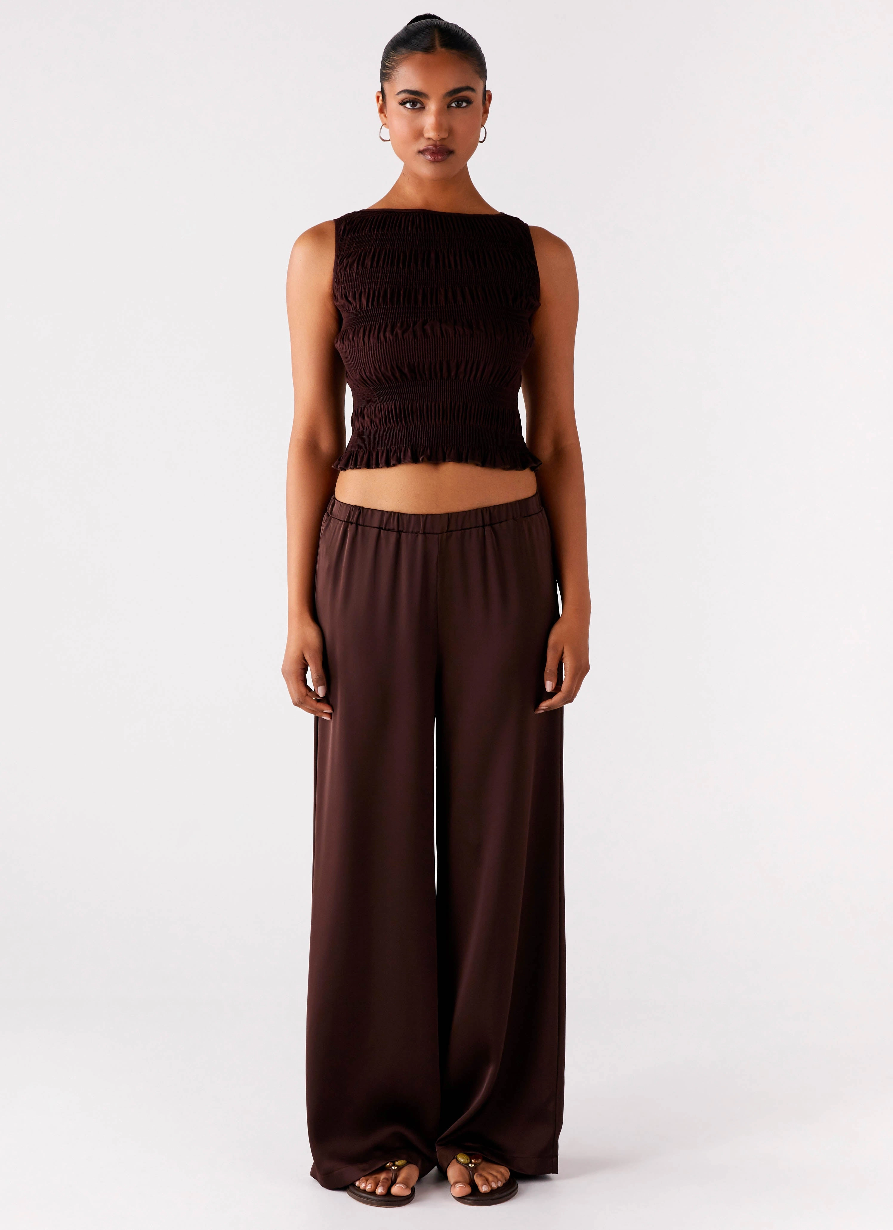 Palm Cove Satin Pants - Chocolate Slim Shape SmoothZipper