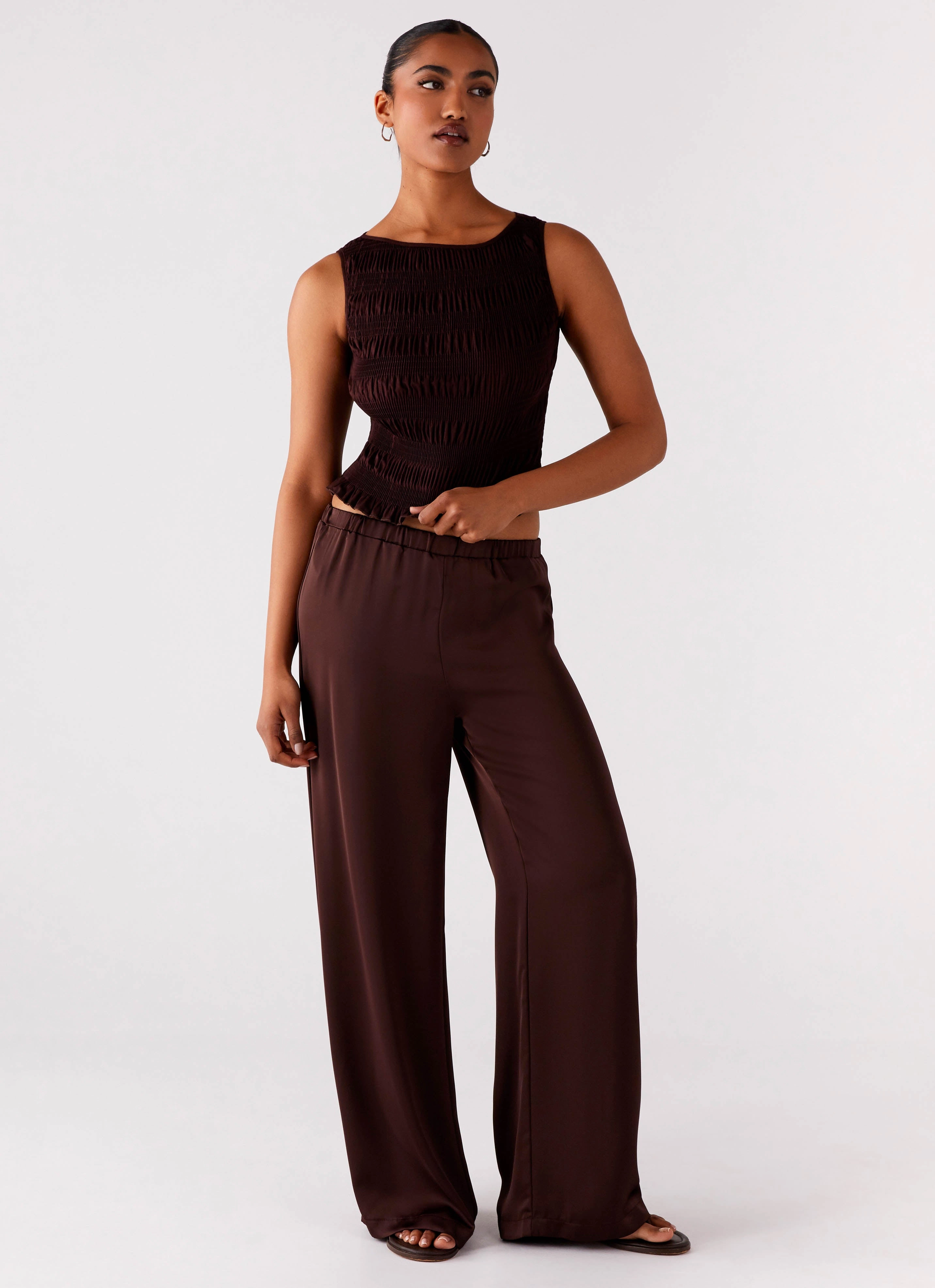 simple design Palm Cove Satin Pants - Chocolate
