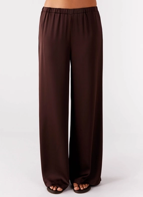 Palm Cove Satin Pants - Chocolate Lean Design Water resistant coating High Rise Palm Cove Satin Pants - Chocolate