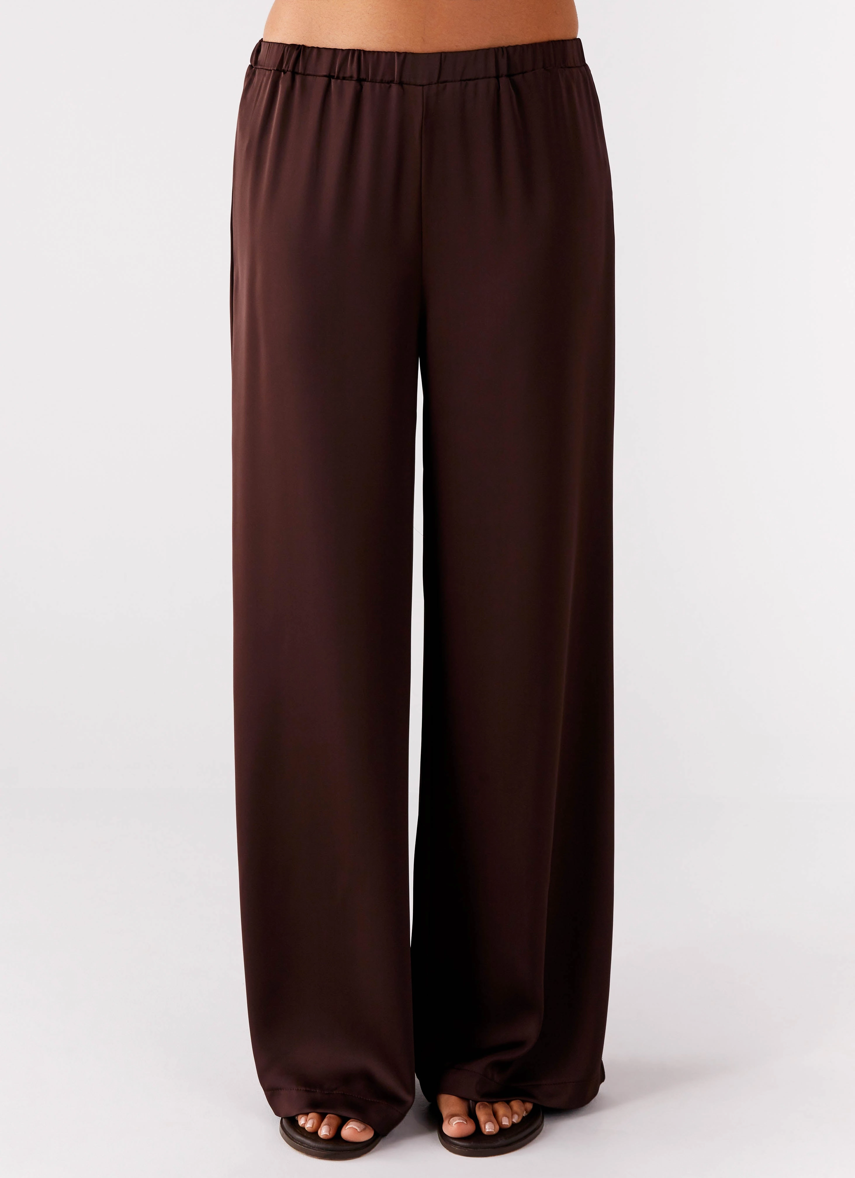 Water resistant coating High Rise Palm Cove Satin Pants - Chocolate