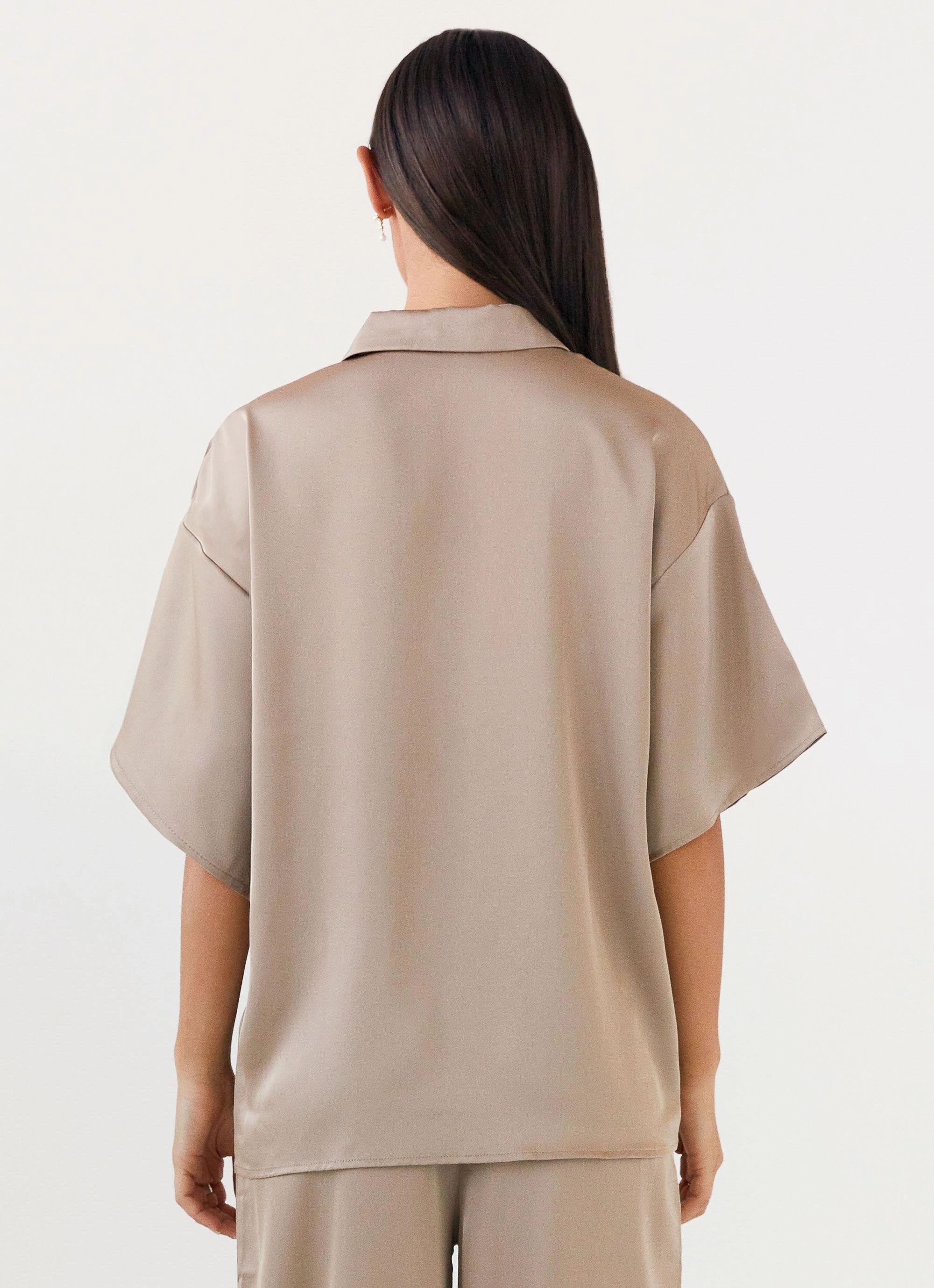 Palm Cove Satin Shirt - Mushroom Light Diffusing Fabric