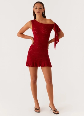Palm House Lace Mini Dress - Red Pop Texture Effortless Elegance