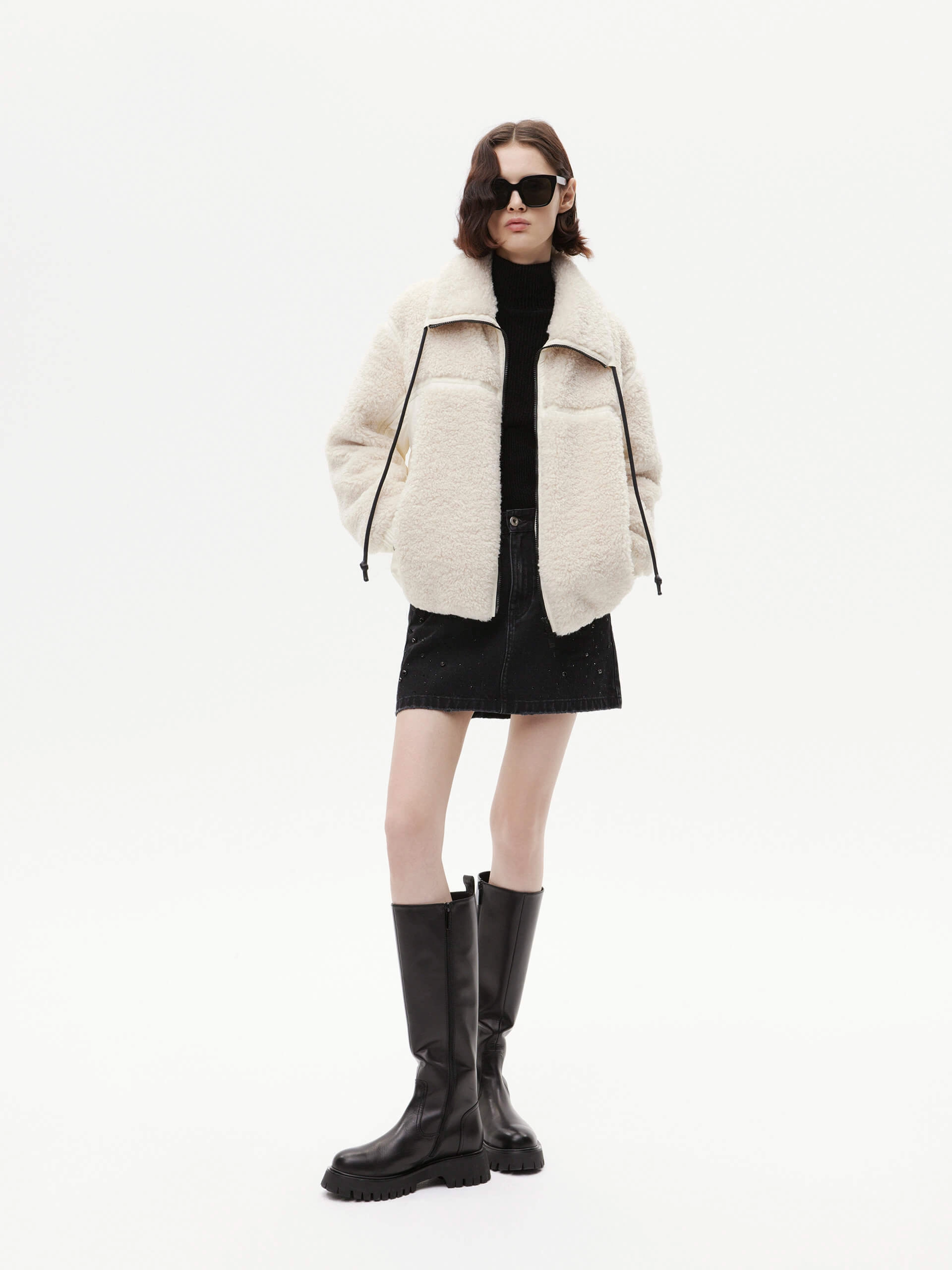 Panelled Fuzzy Puffer Jacket