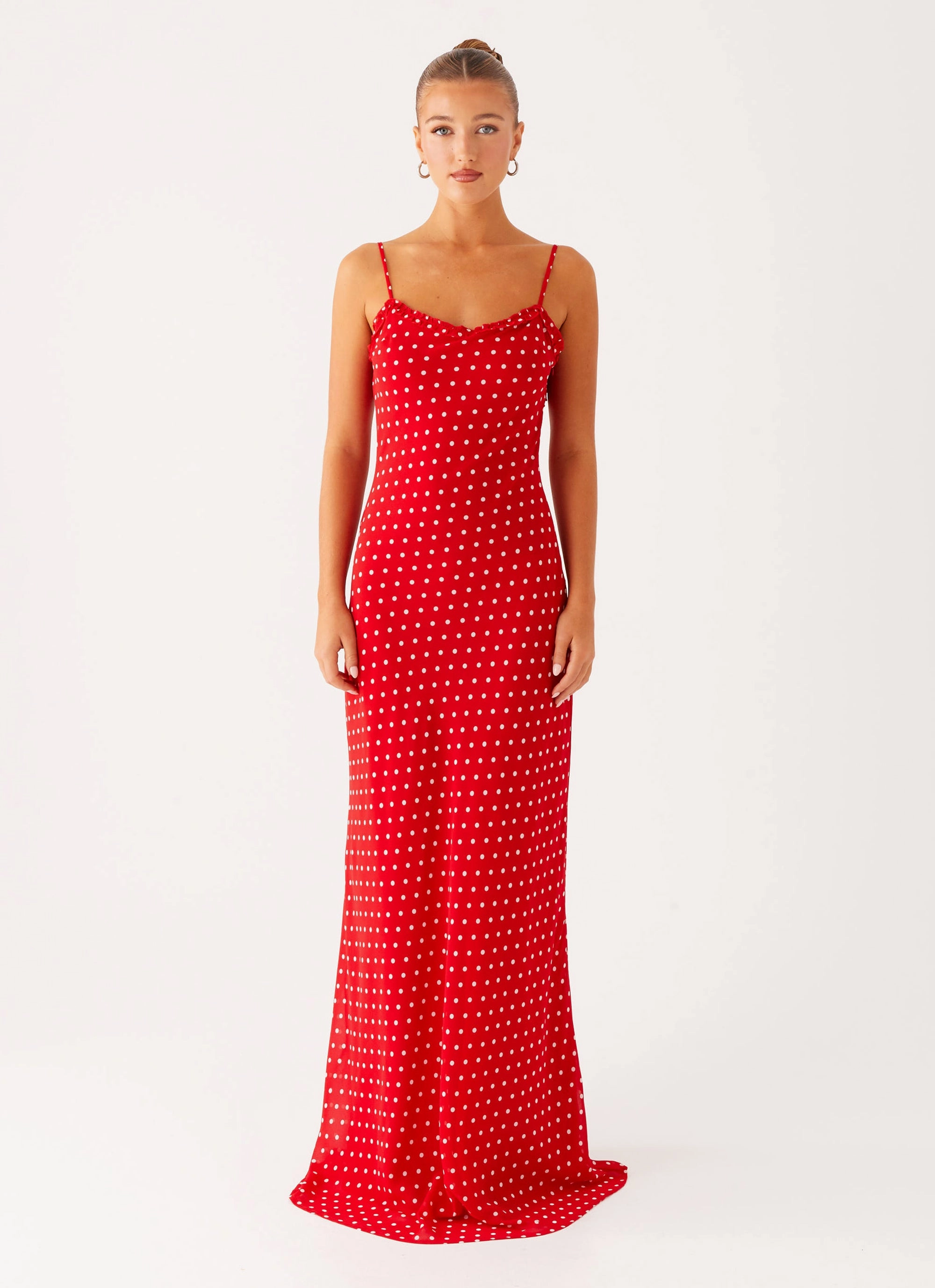 Vintage Style Feminine Details Pareo Maxi Dress - Red Polka Dot