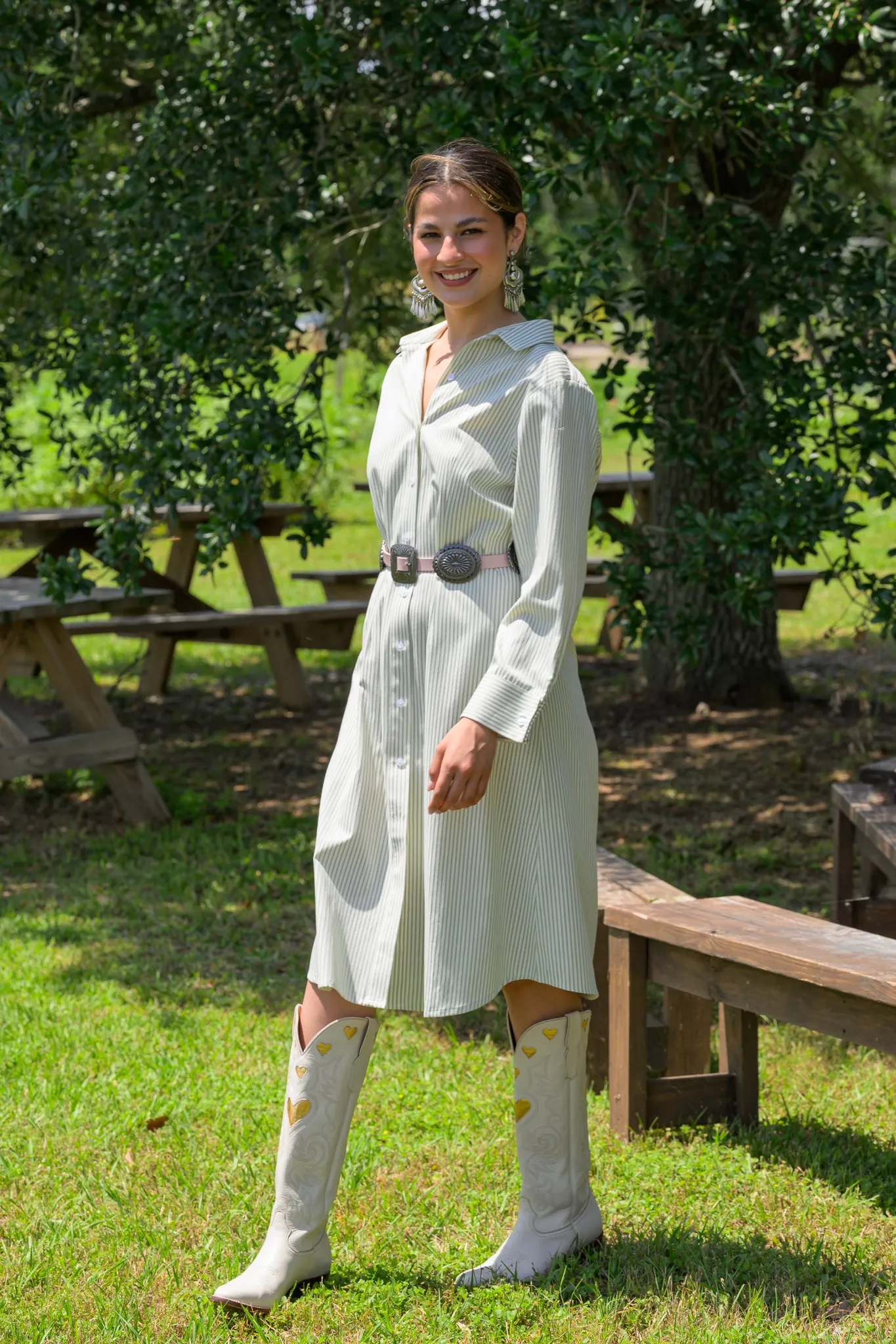 MASON'S DAUGHTER | Miller Dress, Seafoam and Ivory Striped Feminine fit-and-flare silhouette All-Occasion Look