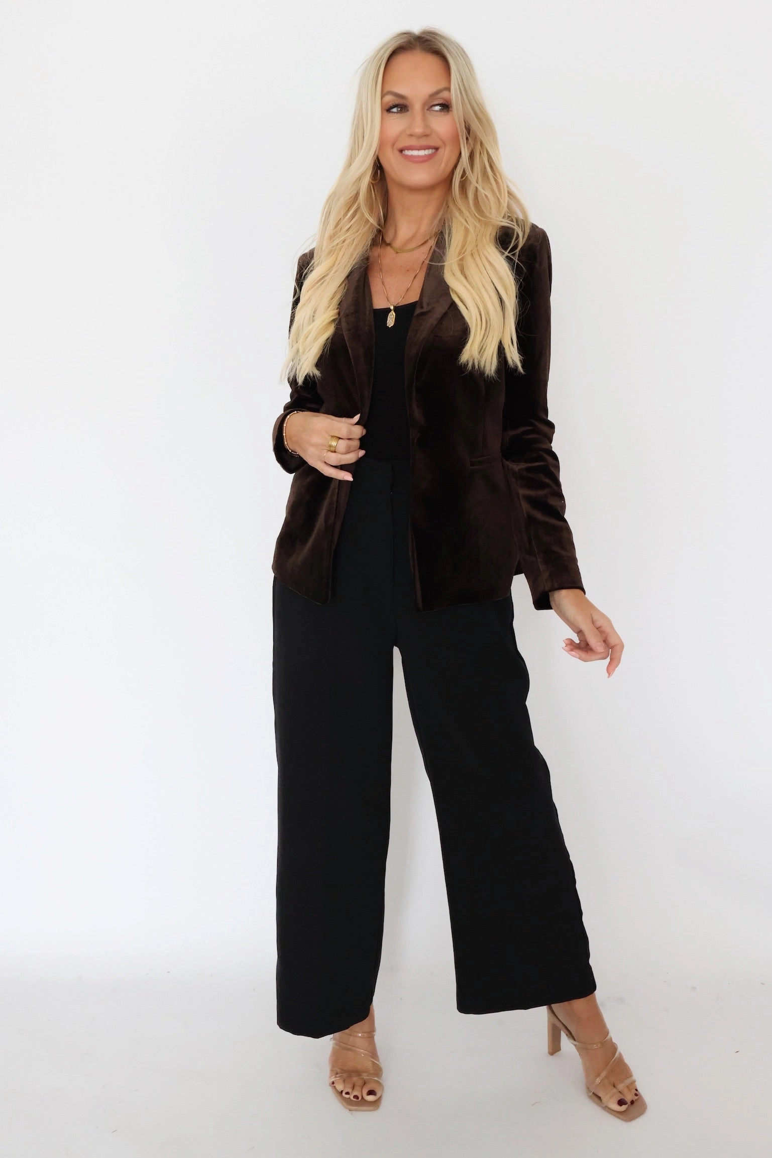 Simple Cut Pass The Glass Blazer- Chocolate (FINAL SALE)