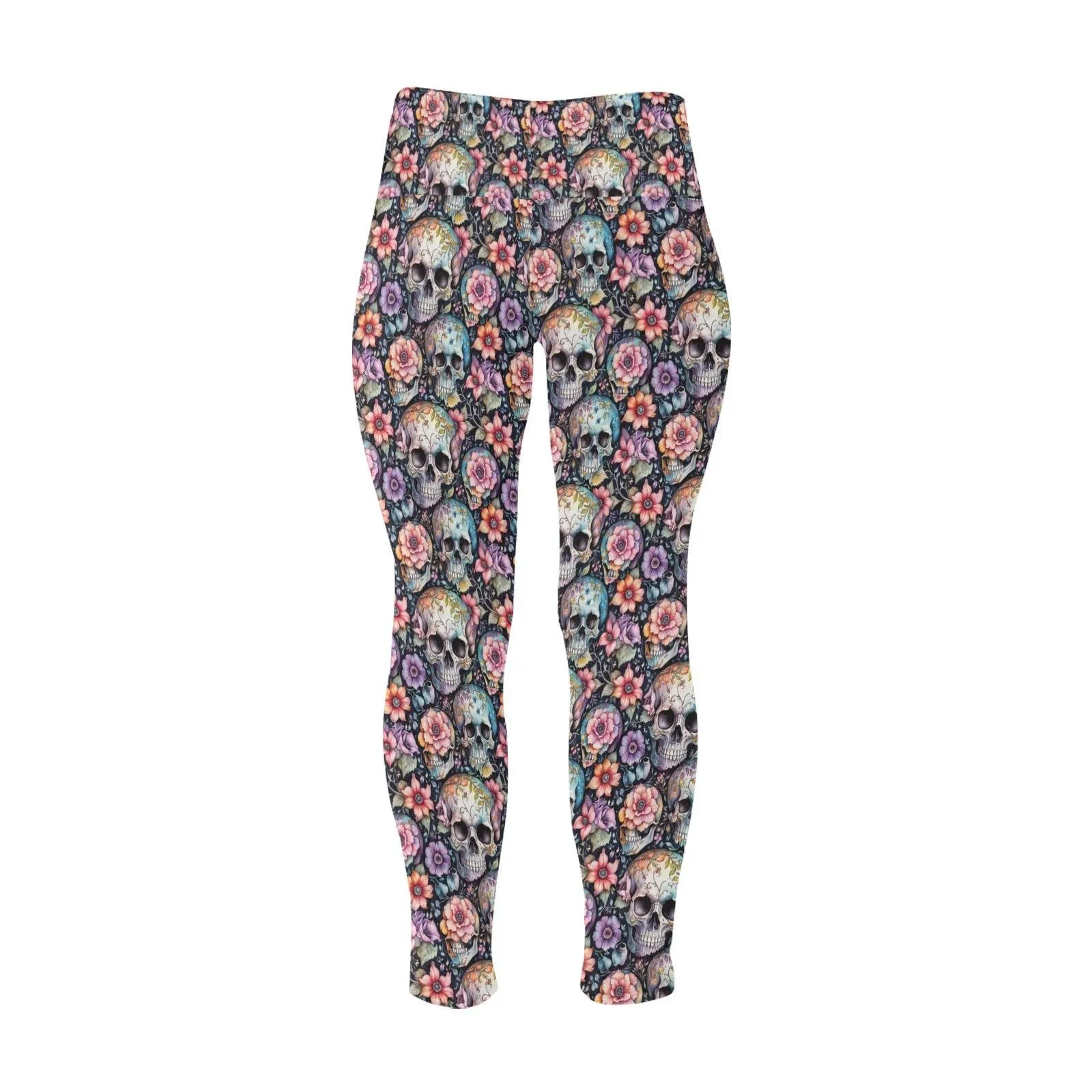 Pastel Floral and Skulls Women's Plus Size High Waited Leggings Women's High Waist Leggings(Plus Size)(ModelL45)