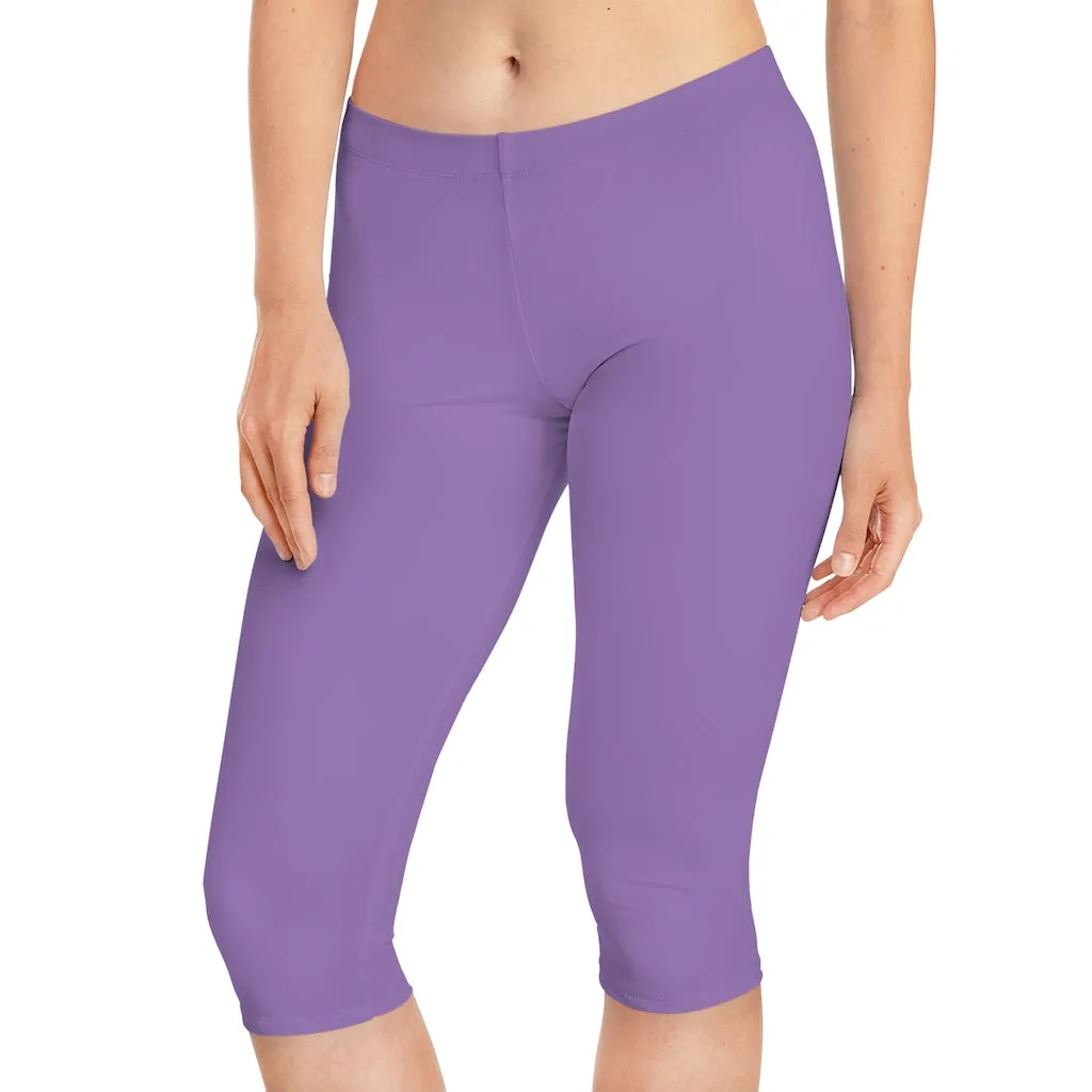 Pastel Purple Women's Capri Leggings, Knee-Length Polyester Capris Tights-Made in USA (US Size: XS-2XL)
