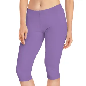 Pastel Purple Women's Capri Leggings, Knee-Length Polyester Capris Tights-Made in USA (US Size: XS-2XL)