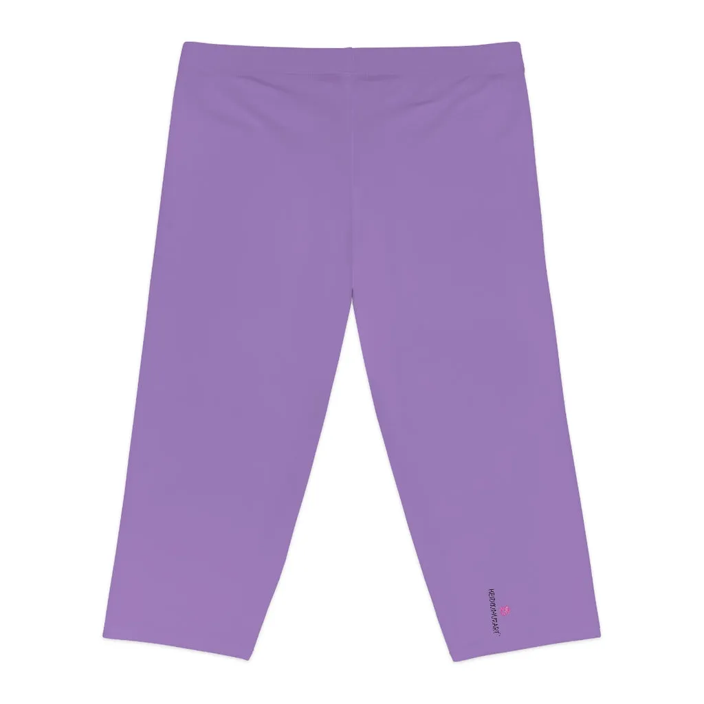 Pastel Purple Women's Capri Leggings, Knee-Length Polyester Capris Tights-Made in USA (US Size: XS-2XL)