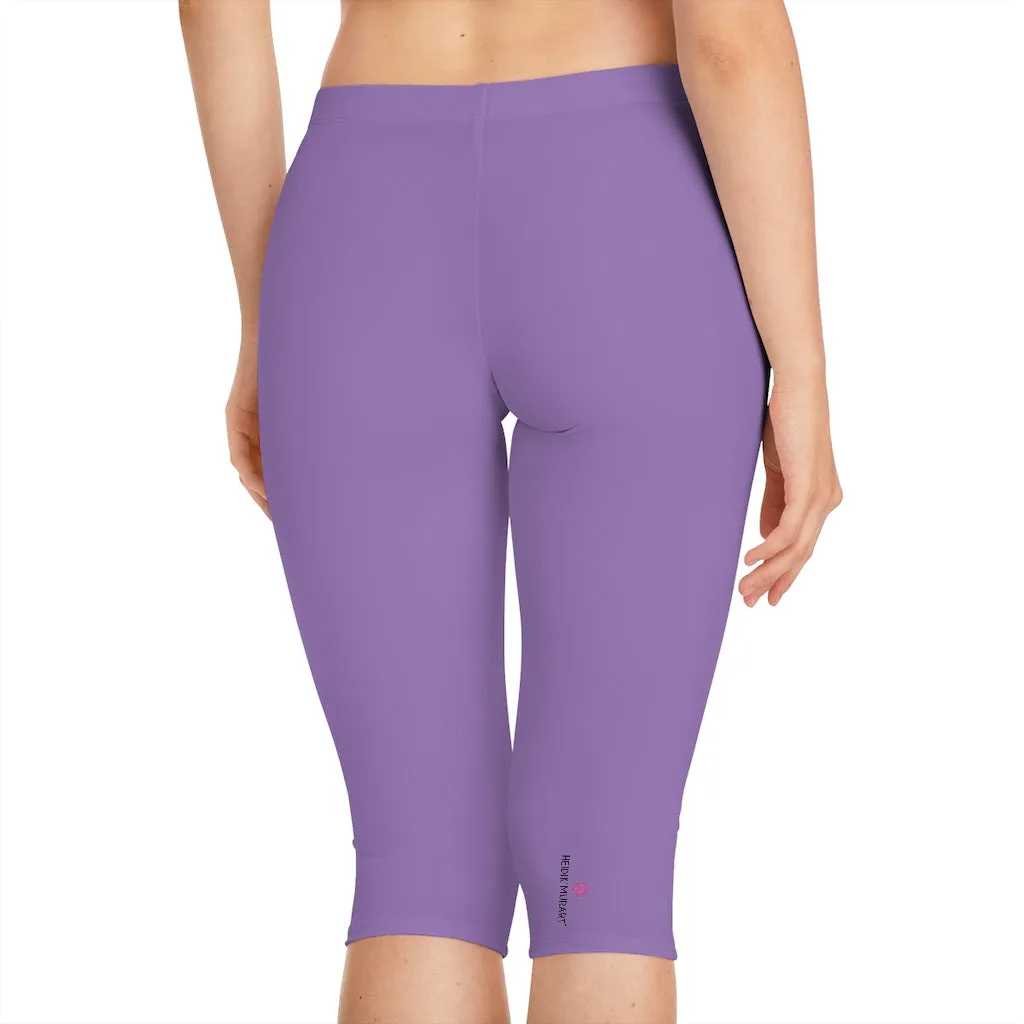 Pastel Purple Women's Capri Leggings, Knee-Length Polyester Capris Tights-Made in USA (US Size: XS-2XL)