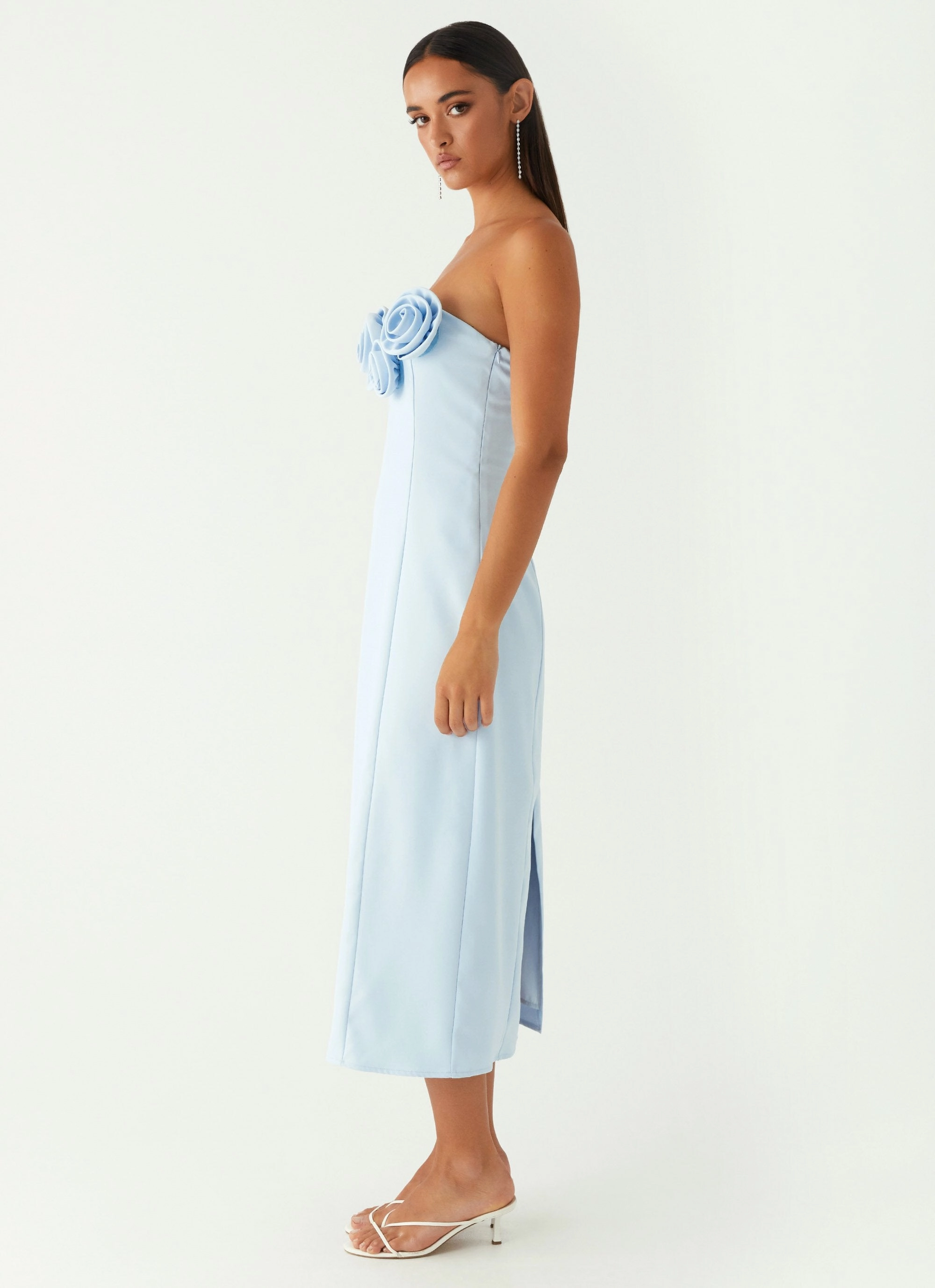 Chic Waist Design Patsie Strapless Midi Dress - Blue