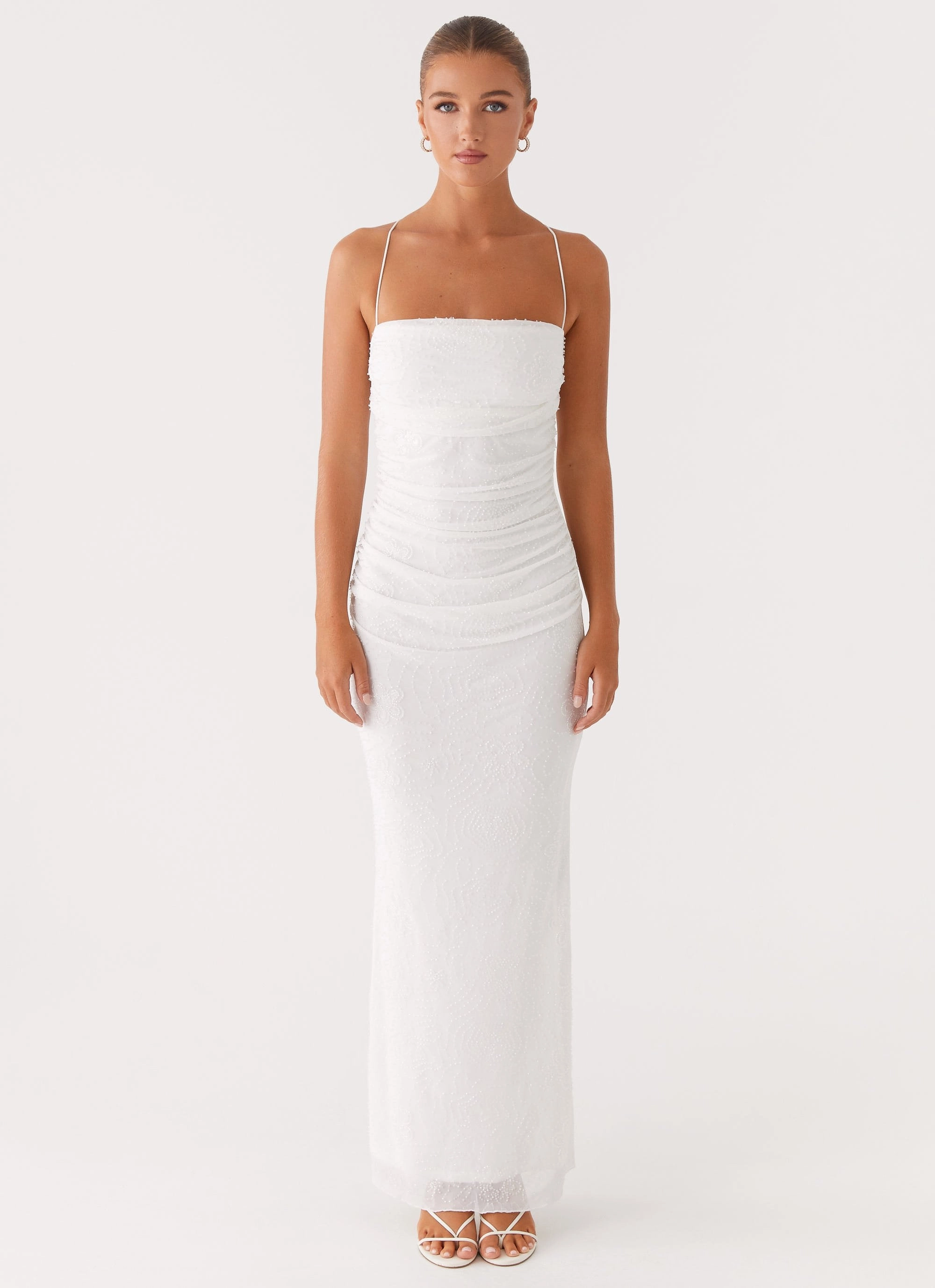 Paxton Beaded Maxi Dress - White Garden Scene