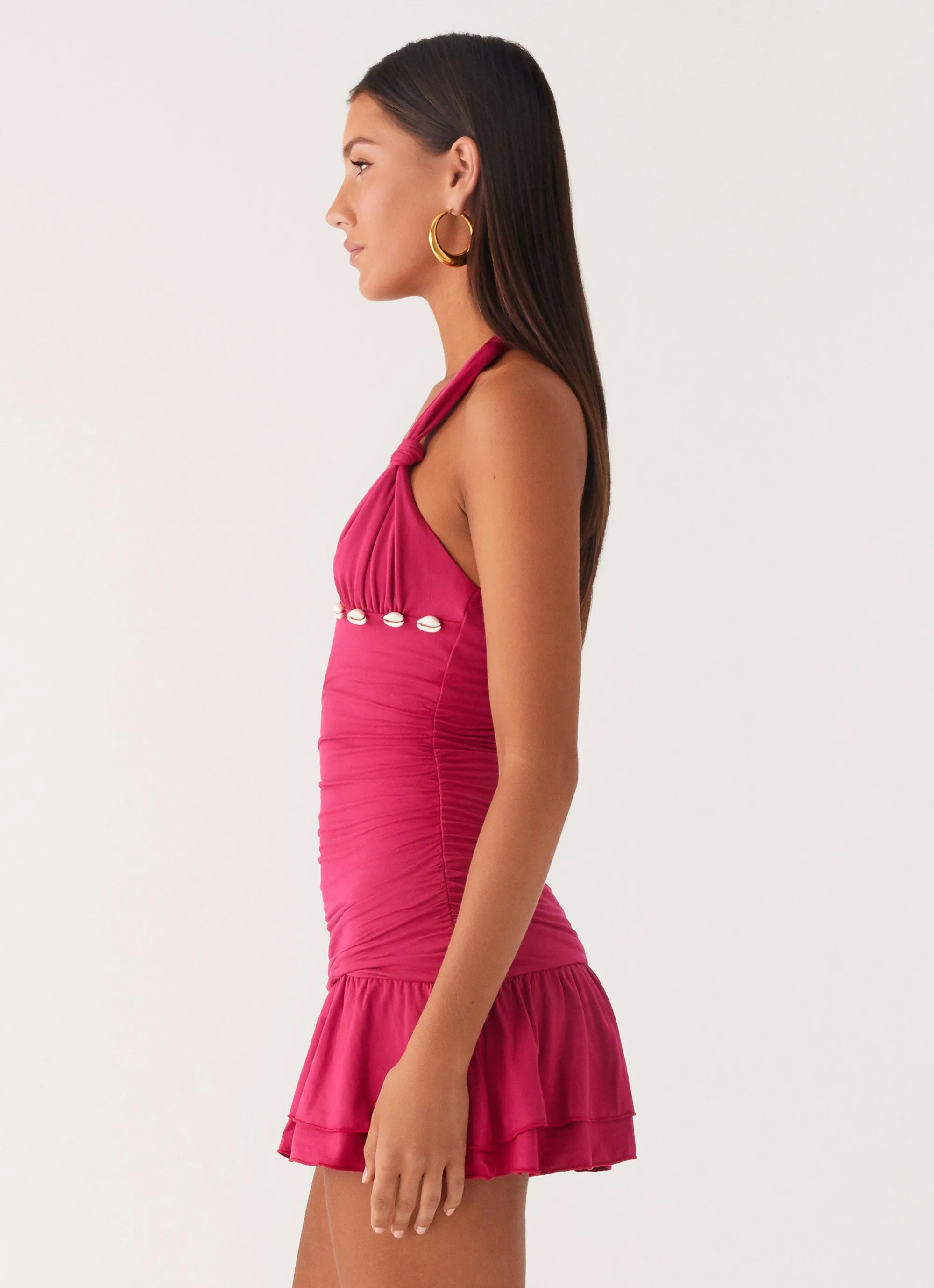 Payback Shell Trim Mini Dress - Fuchsia Autumn Look
