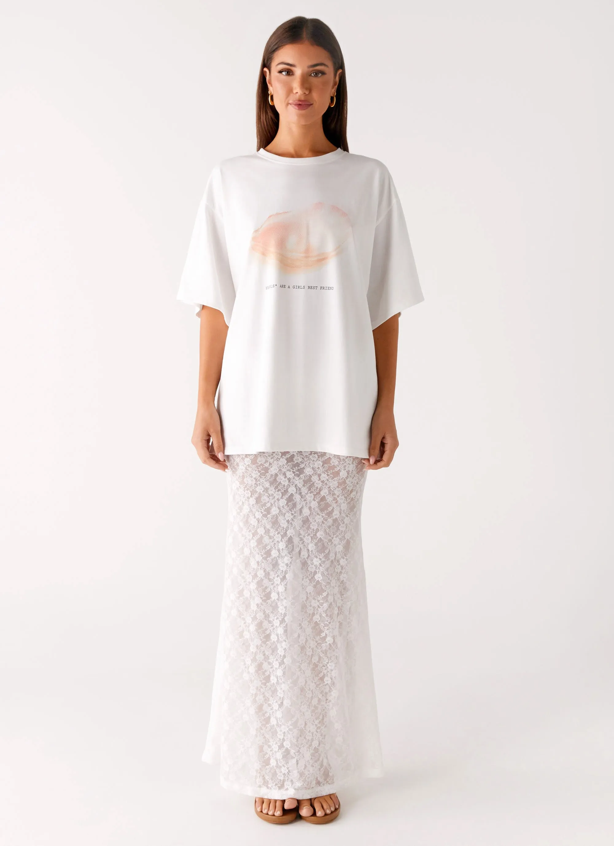 Pearl Oversized Tee - White Low Impact Processing Bold Design