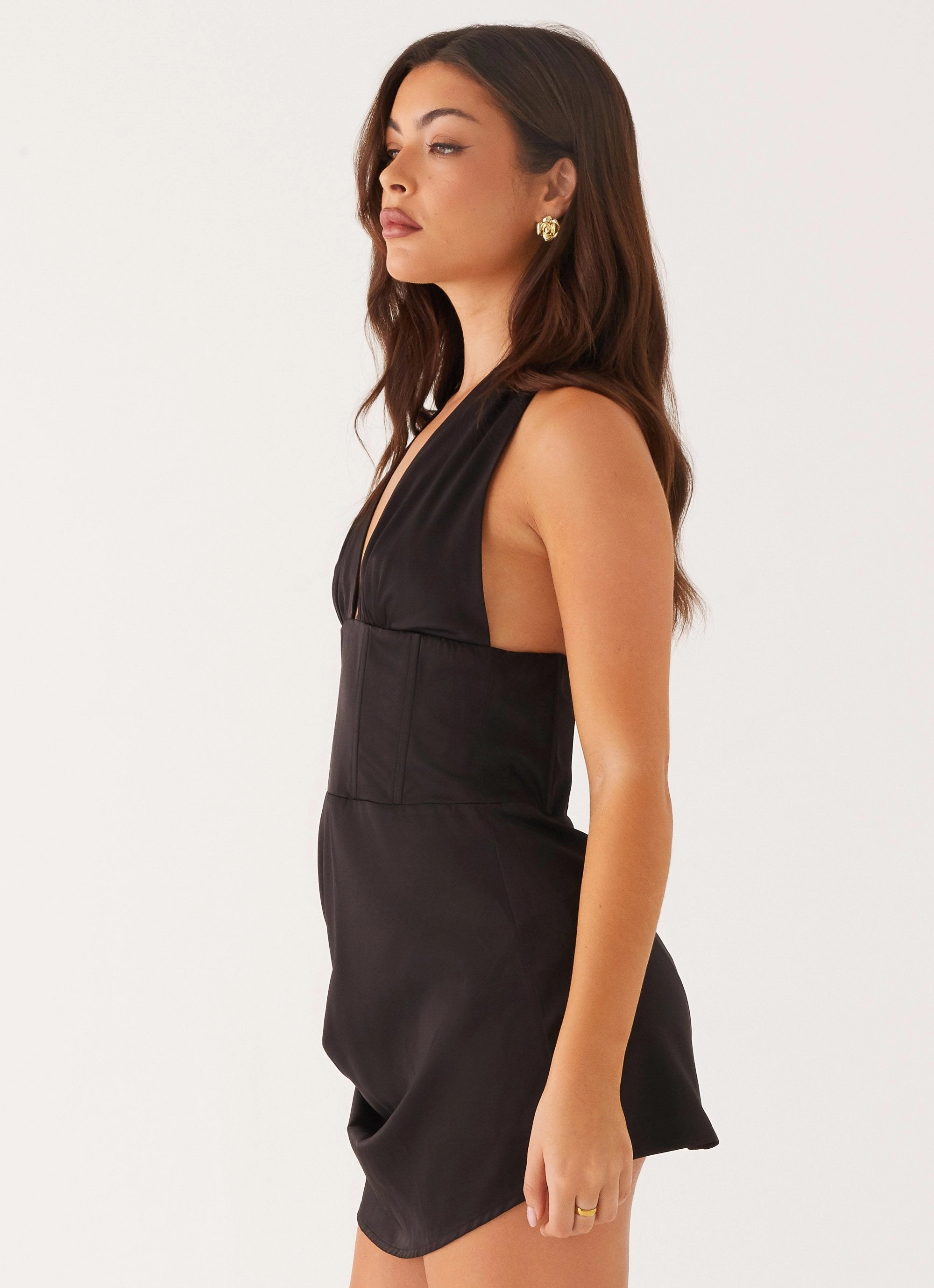 Abbey Mini Dress - Black Curve Friendly Light Sheen