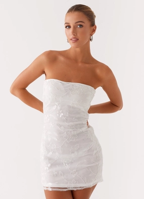 Premium Material Moorey Beaded Mini Dress - White Silver