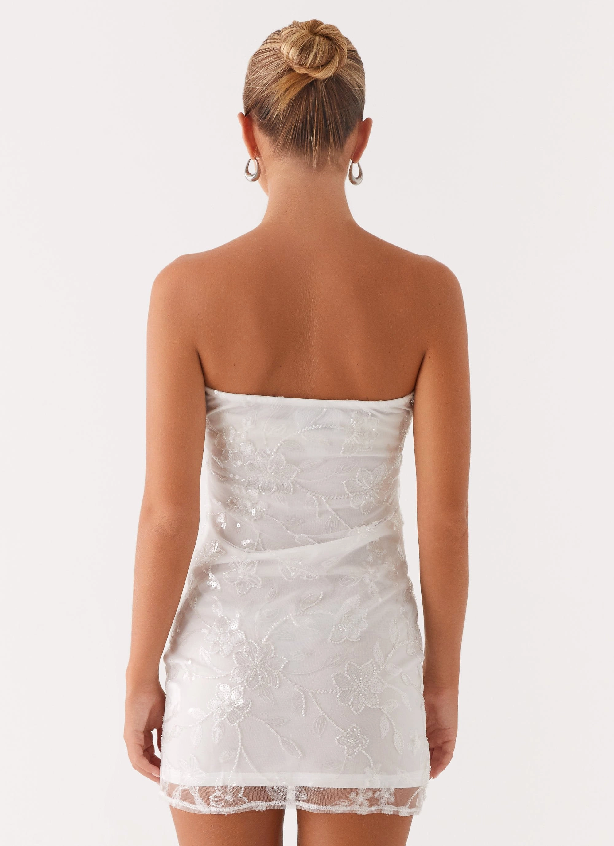 Moorey Beaded Mini Dress - White Silver Youthful Style Comfortable Shape