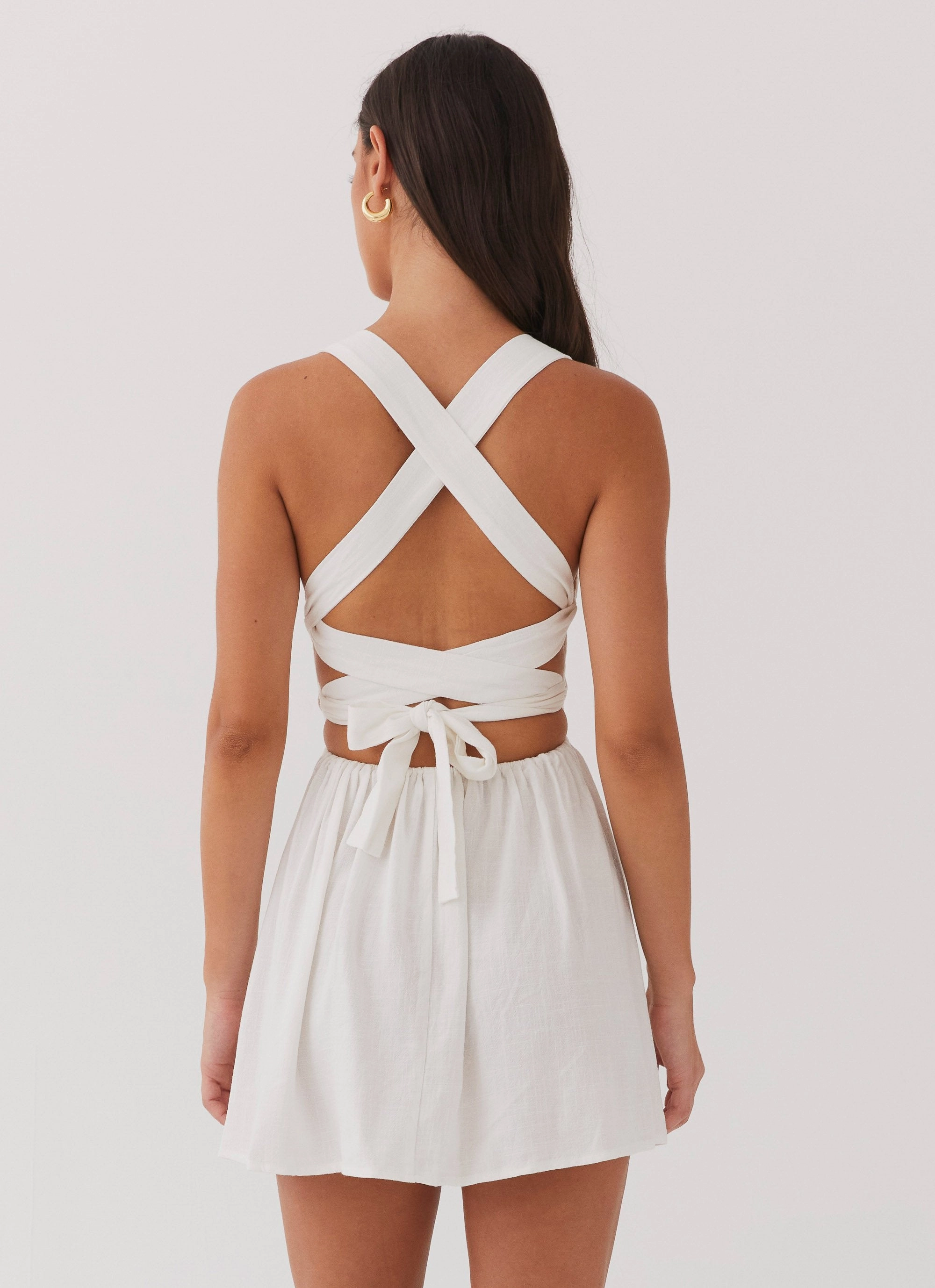 Sophisticated Waist Fit Linen Chic Penelope Linen Mini Dress - Ivory