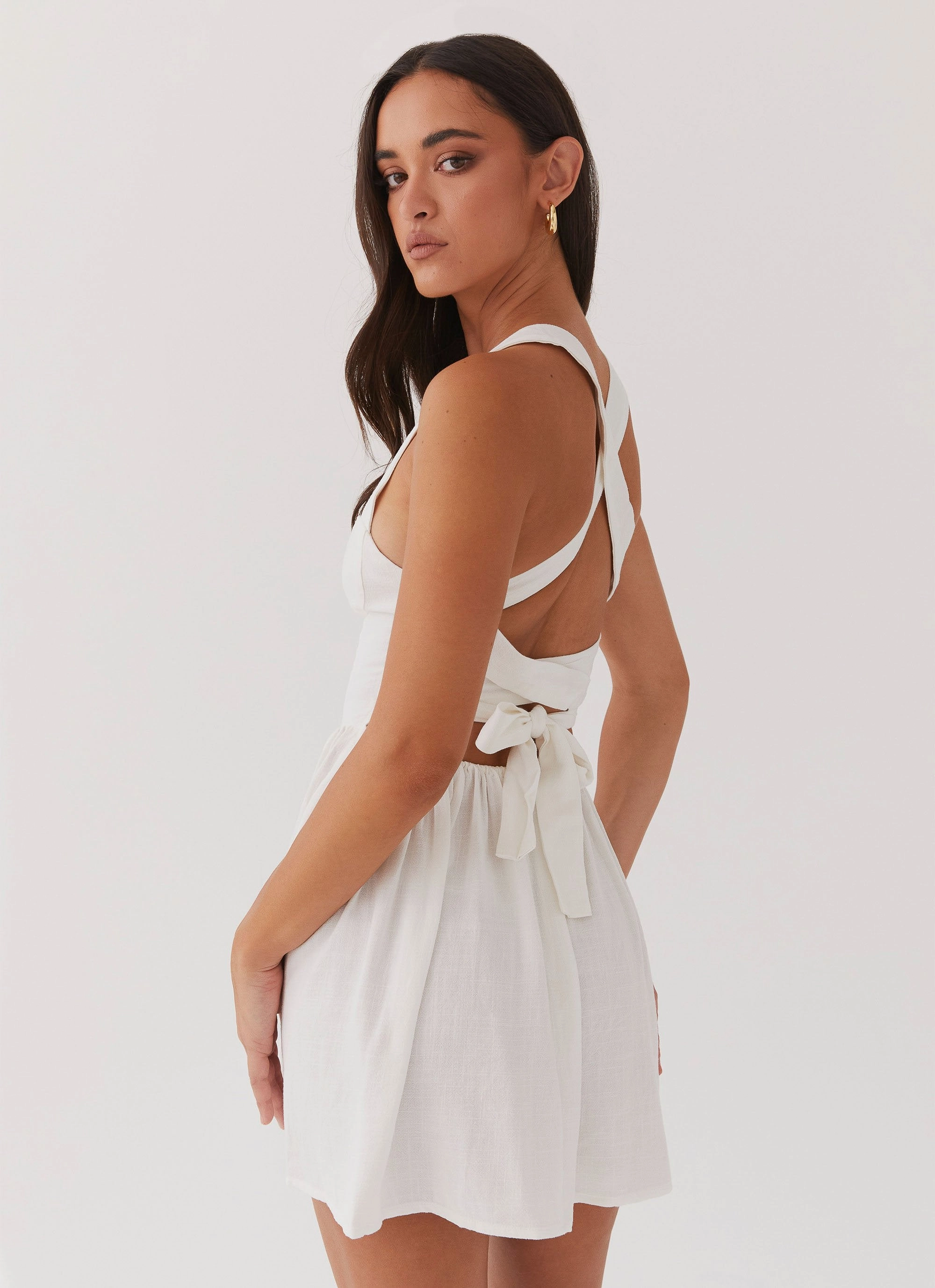 Penelope Linen Mini Dress - Ivory Simple yet sophisticated gown