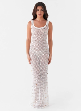 Penida Shell Knit Maxi Dress - White Stretch Comfort Relaxed Comfort Look Penida Shell Knit Maxi Dress - White