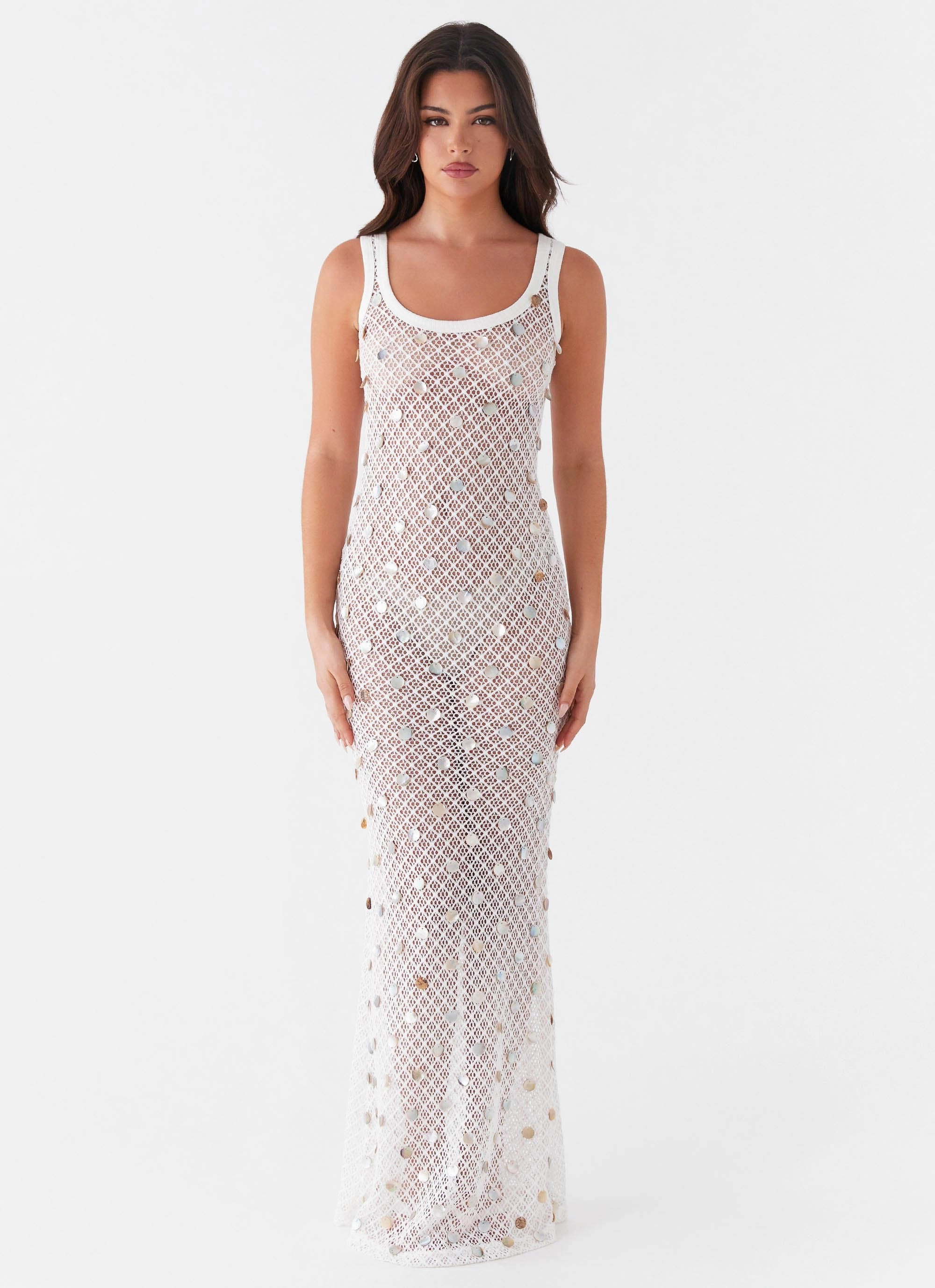 Relaxed Comfort Look Penida Shell Knit Maxi Dress - White