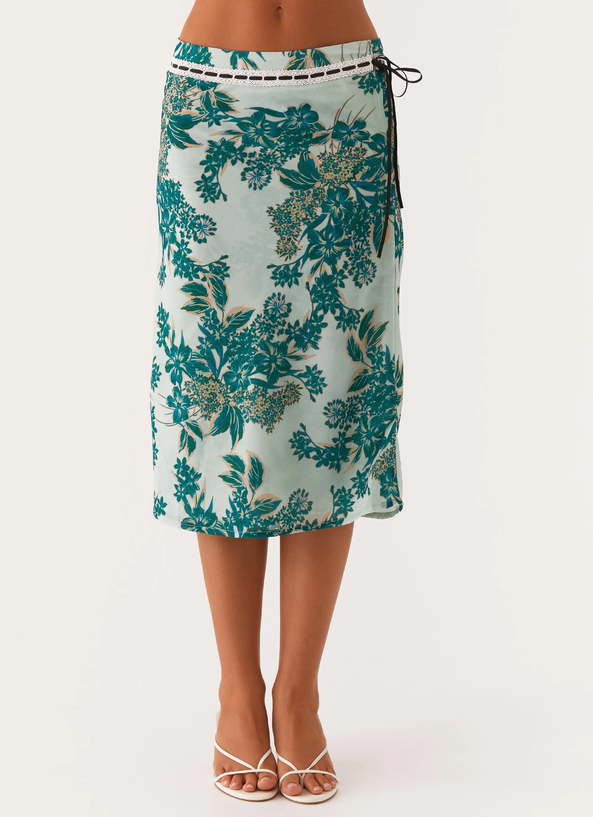 Modest Wear Mid Length Peony Quartz Midi Skirt - Cloud Nine Floral