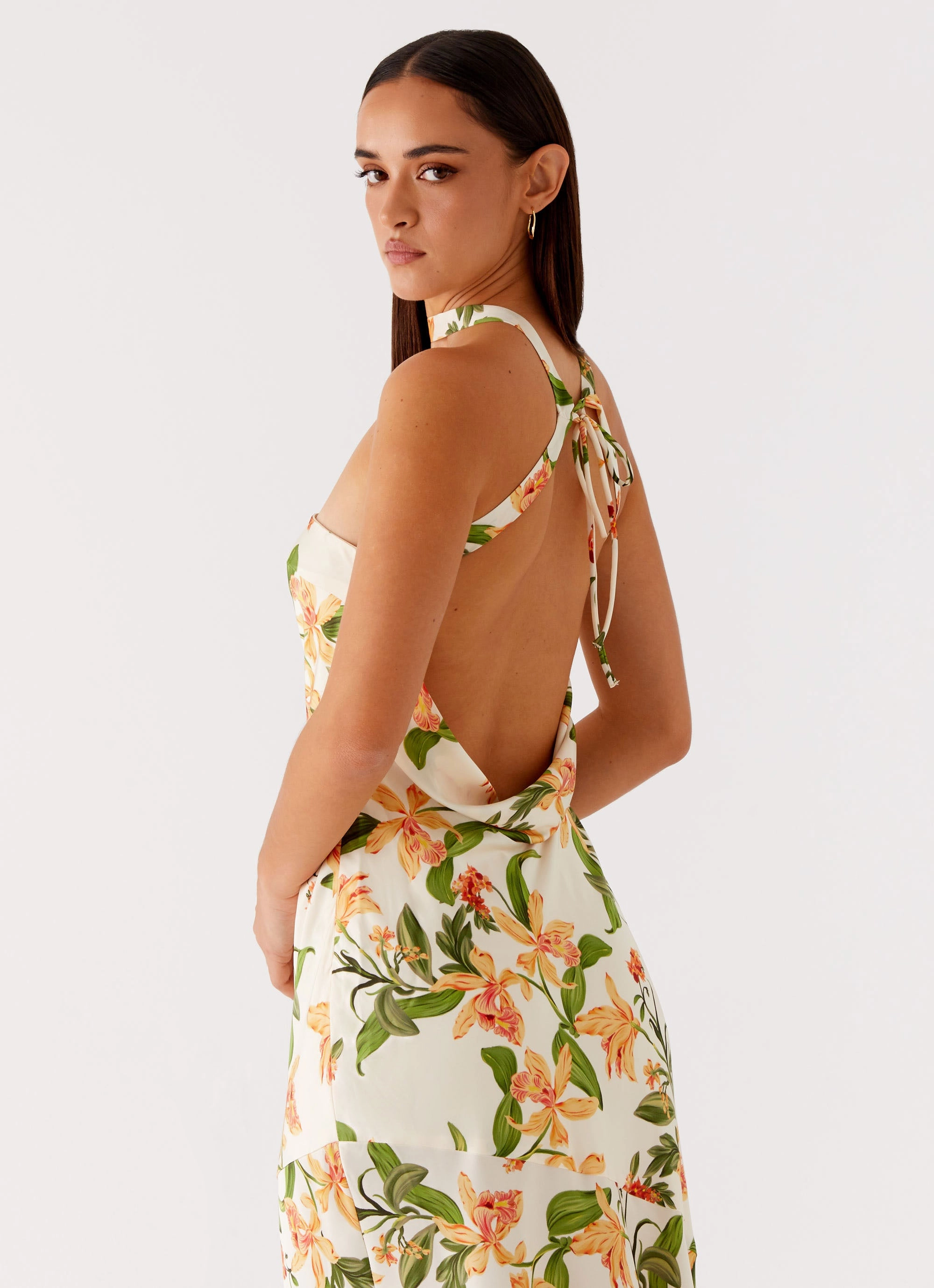 Damali Satin Maxi Dress - Floral Print Fit Easy